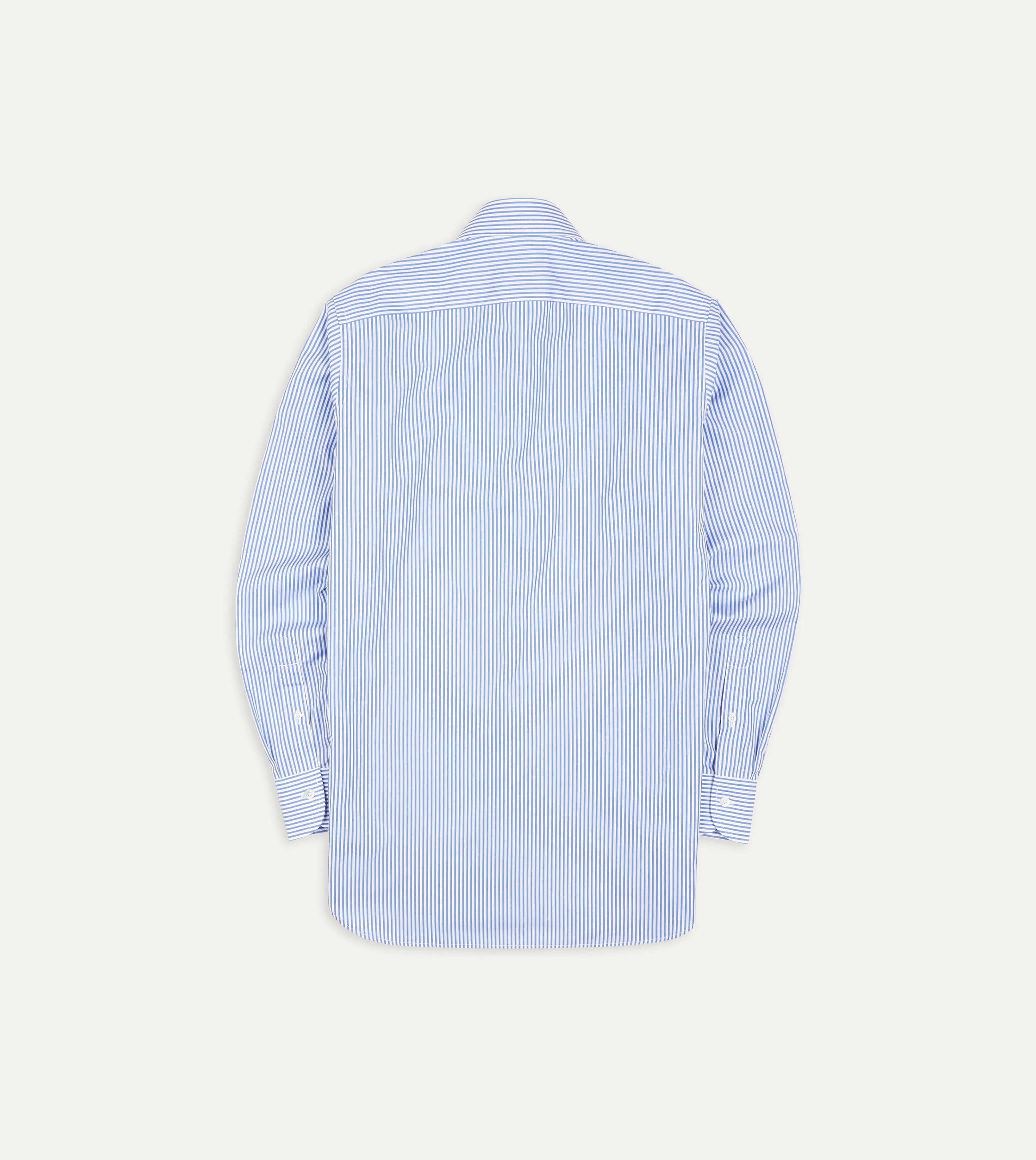 Dark Blue and White Bengal Stripe Spread Collar Cotton Poplin Shirt