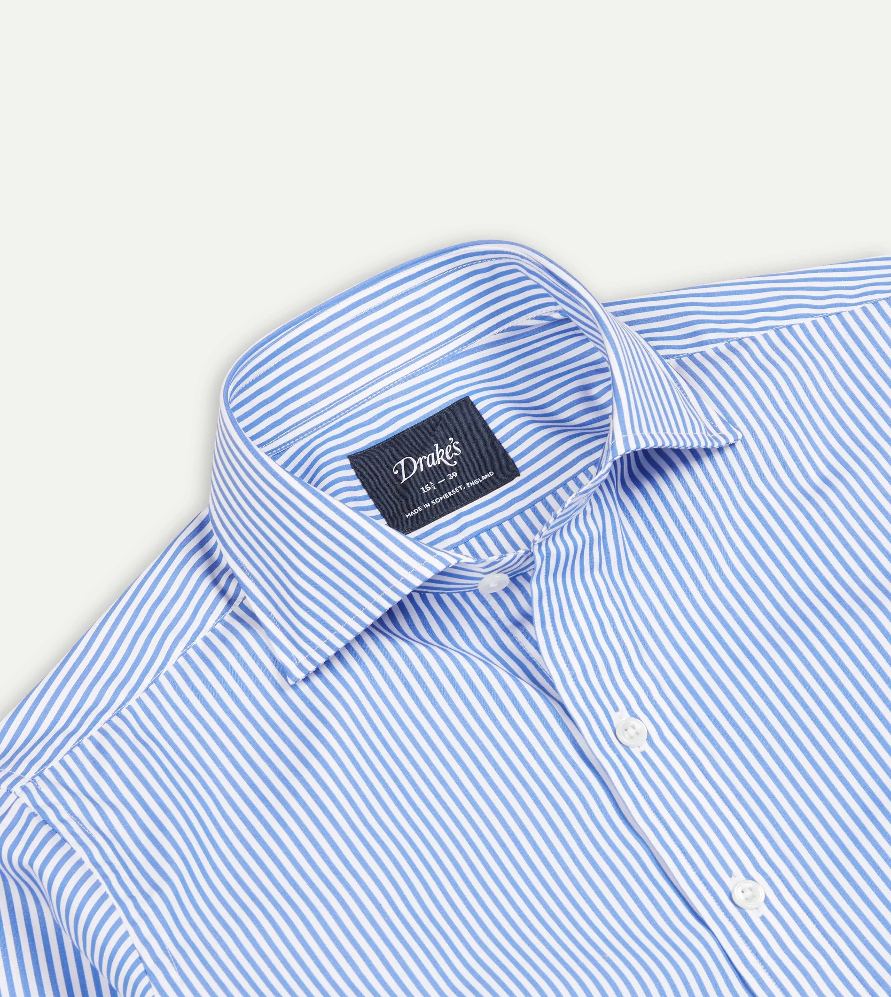 Dark Blue and White Bengal Stripe Spread Collar Cotton Poplin Shirt