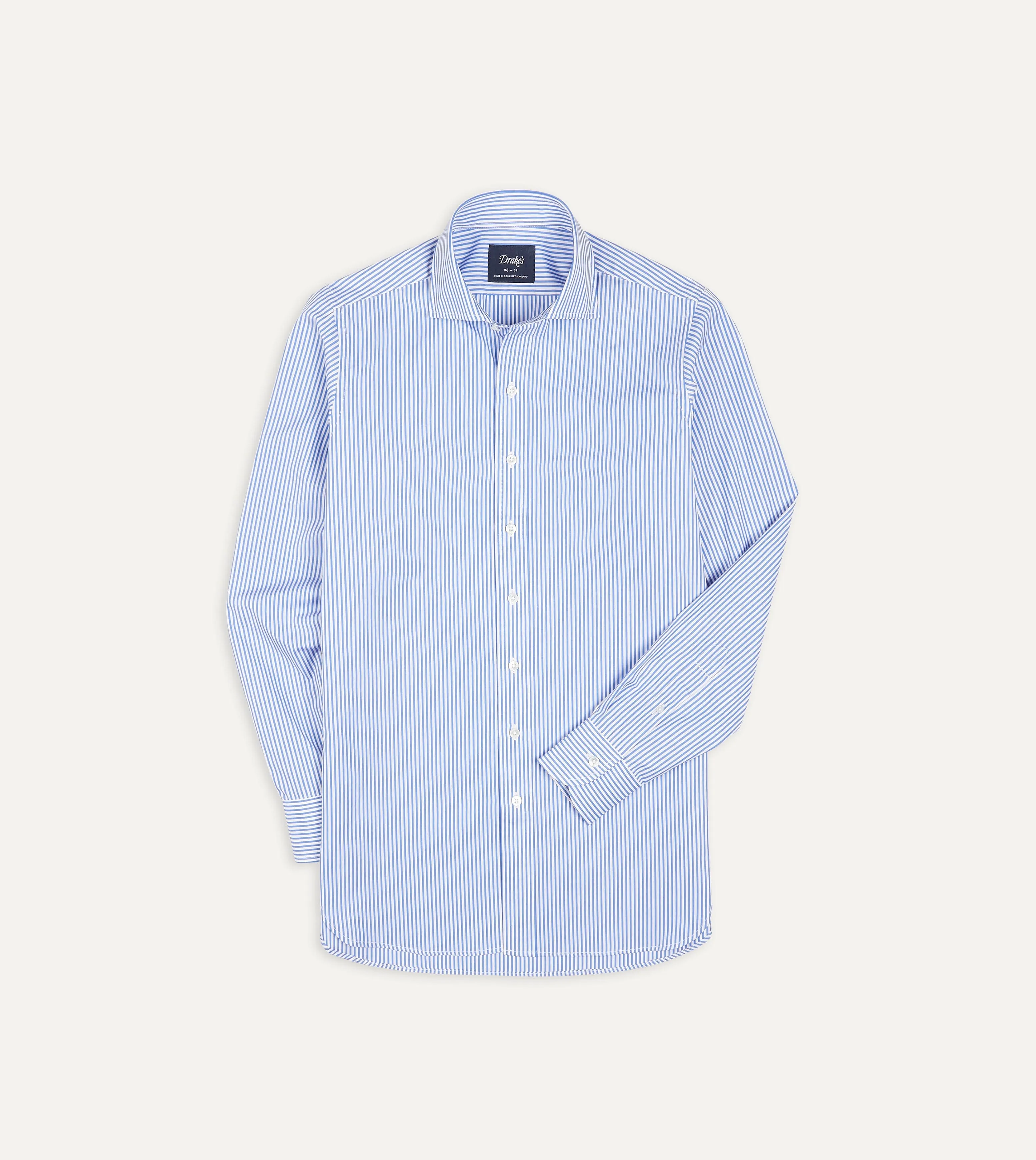 Dark Blue and White Bengal Stripe Spread Collar Cotton Poplin Shirt