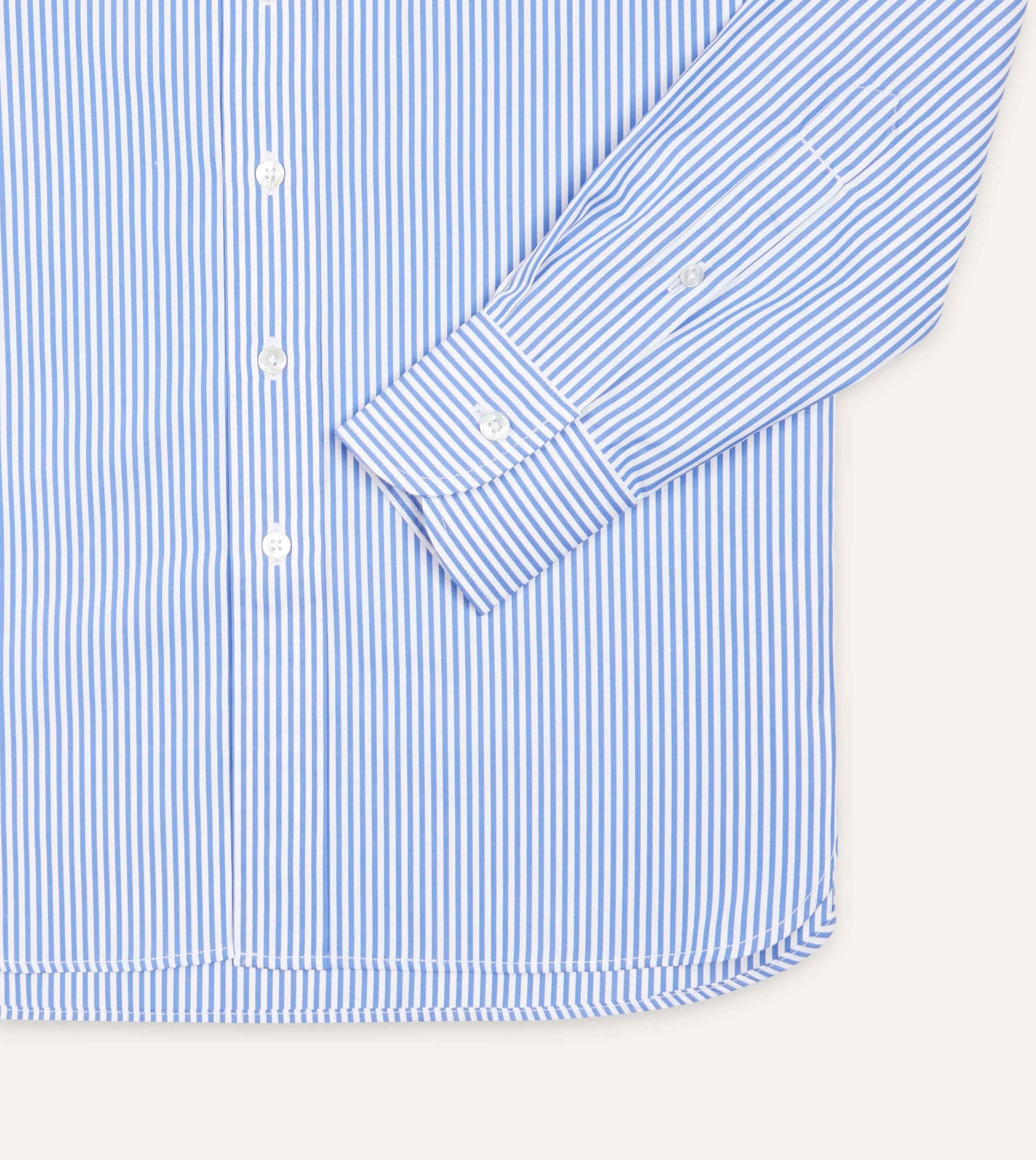 Dark Blue and White Bengal Stripe Spread Collar Cotton Poplin Shirt