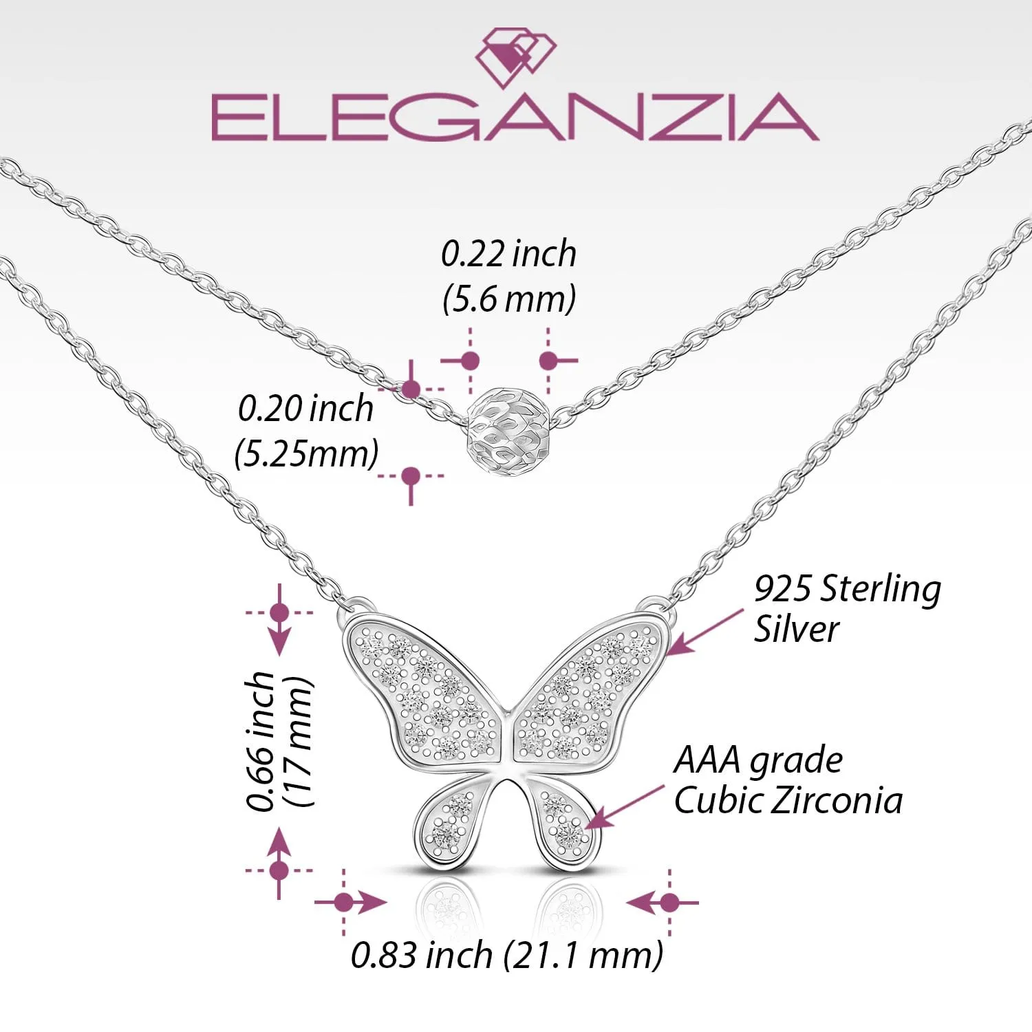 Dazzling CZ Layered Butterfly Silver Necklace