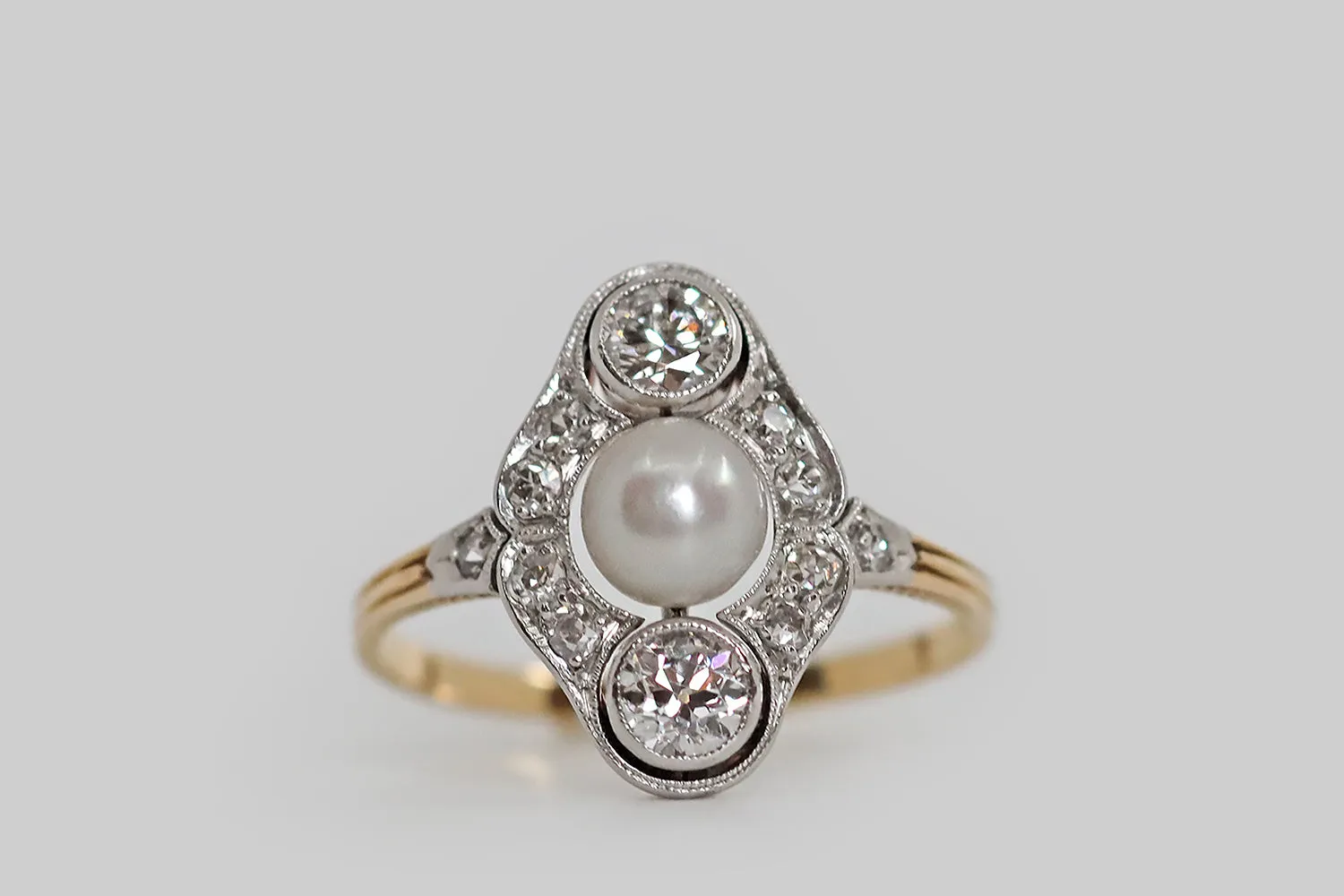 Edwardian Diamond & Pearl Three Stone Ring