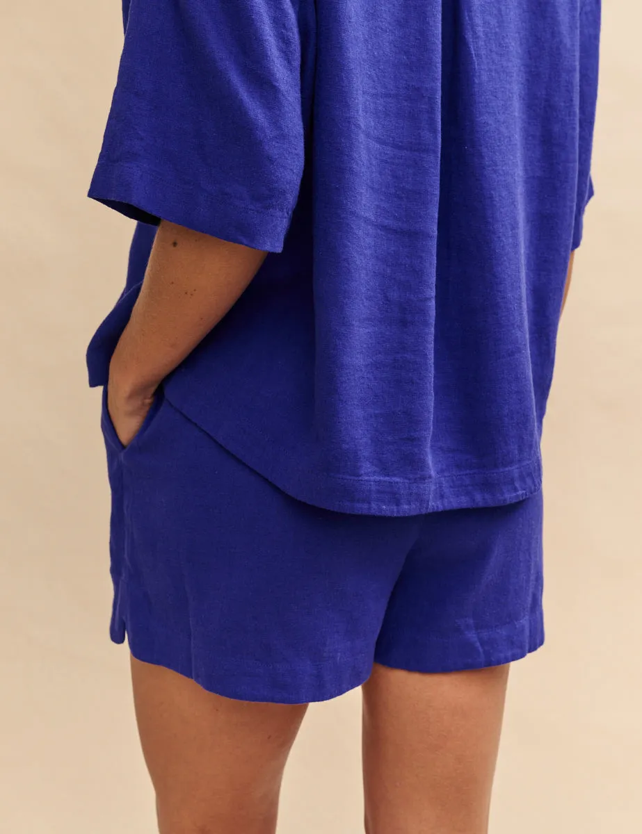 Electric Blue Linen-blend Shorts