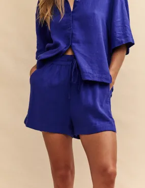 Electric Blue Linen-blend Shorts