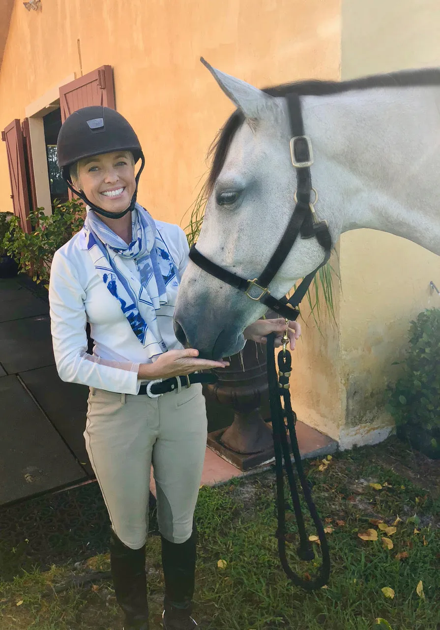 Equestrian Silk Scarf - Checkmate Blue & Gold Long