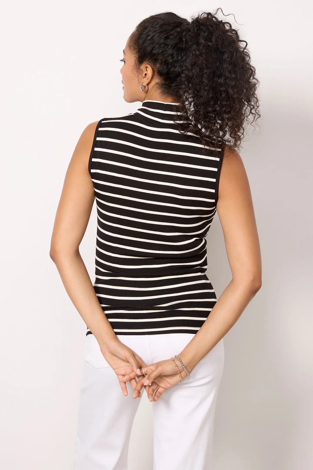 Essential Stripe Sleeveless Mock Neck