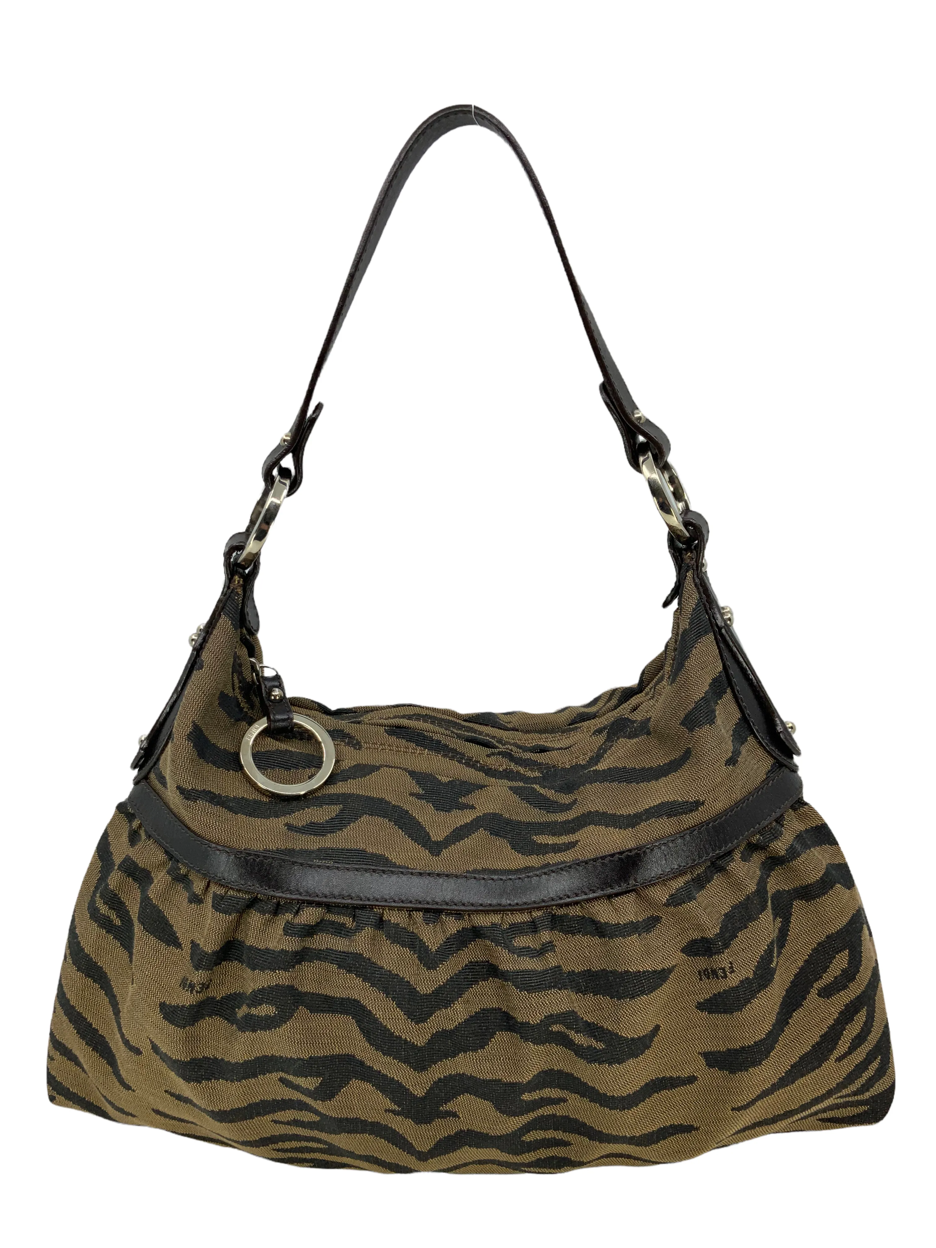 Fendi Vintage Tiger Printed Canvas Chef Shoulder Bag