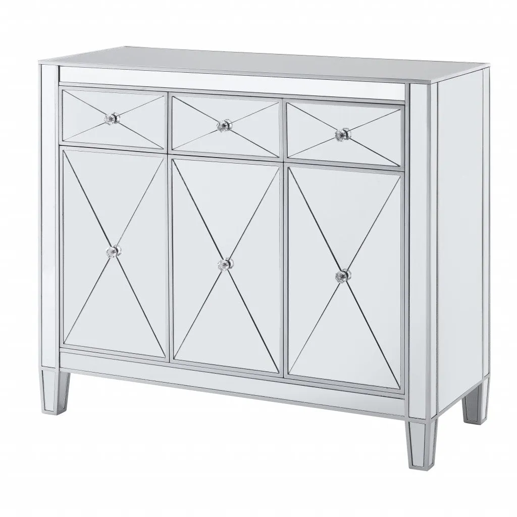 Glamorous Mirrored Bling Three Door Accent Cabinet