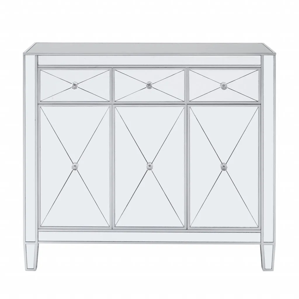 Glamorous Mirrored Bling Three Door Accent Cabinet