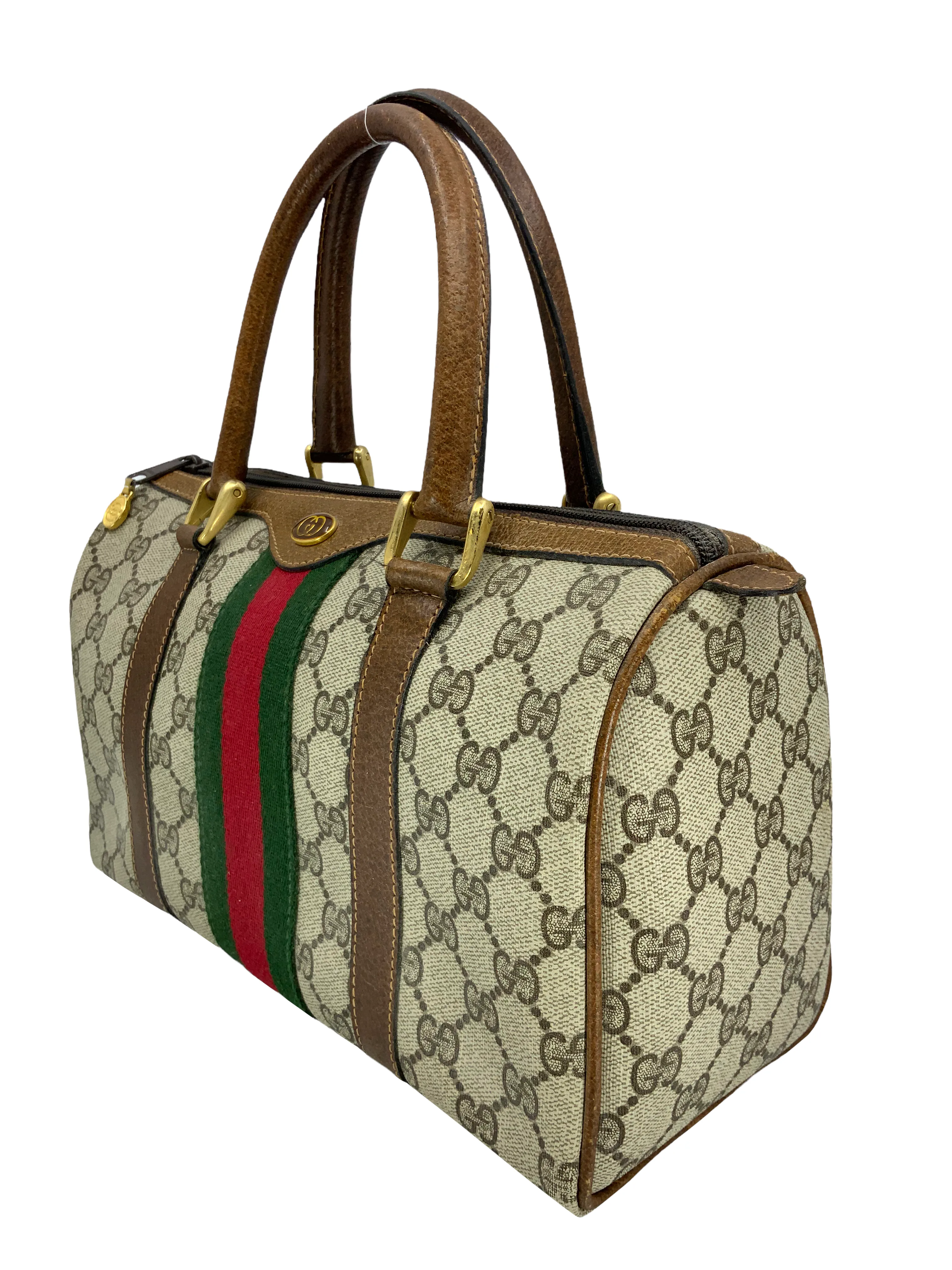 Gucci Vintage Boston Sherry Line Monogram Canvas Small Satchel Bag