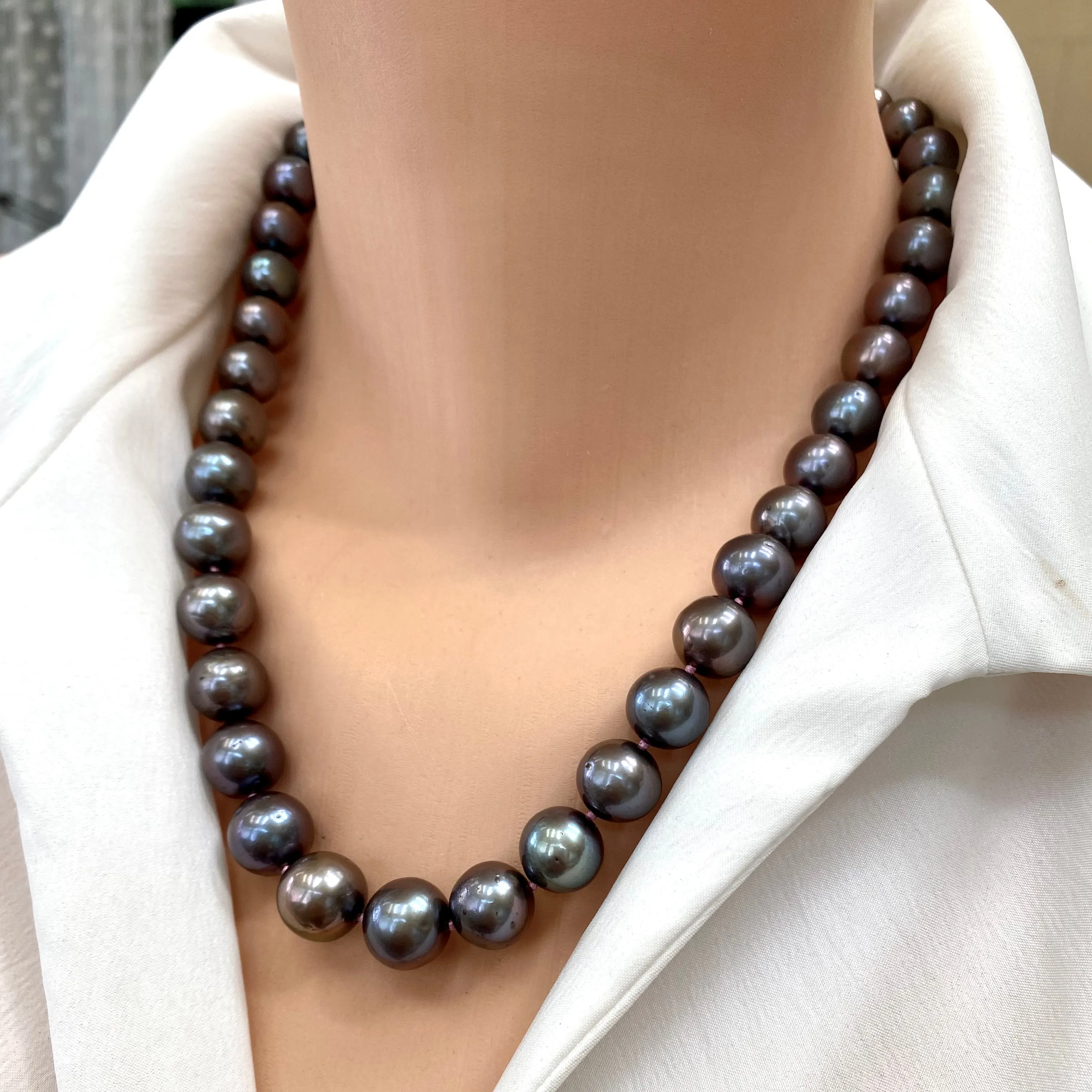 Hand knotted Chunky Fresh Water Black Pearls Necklace, Sterling Silver Box Clasp, 18or 20inches