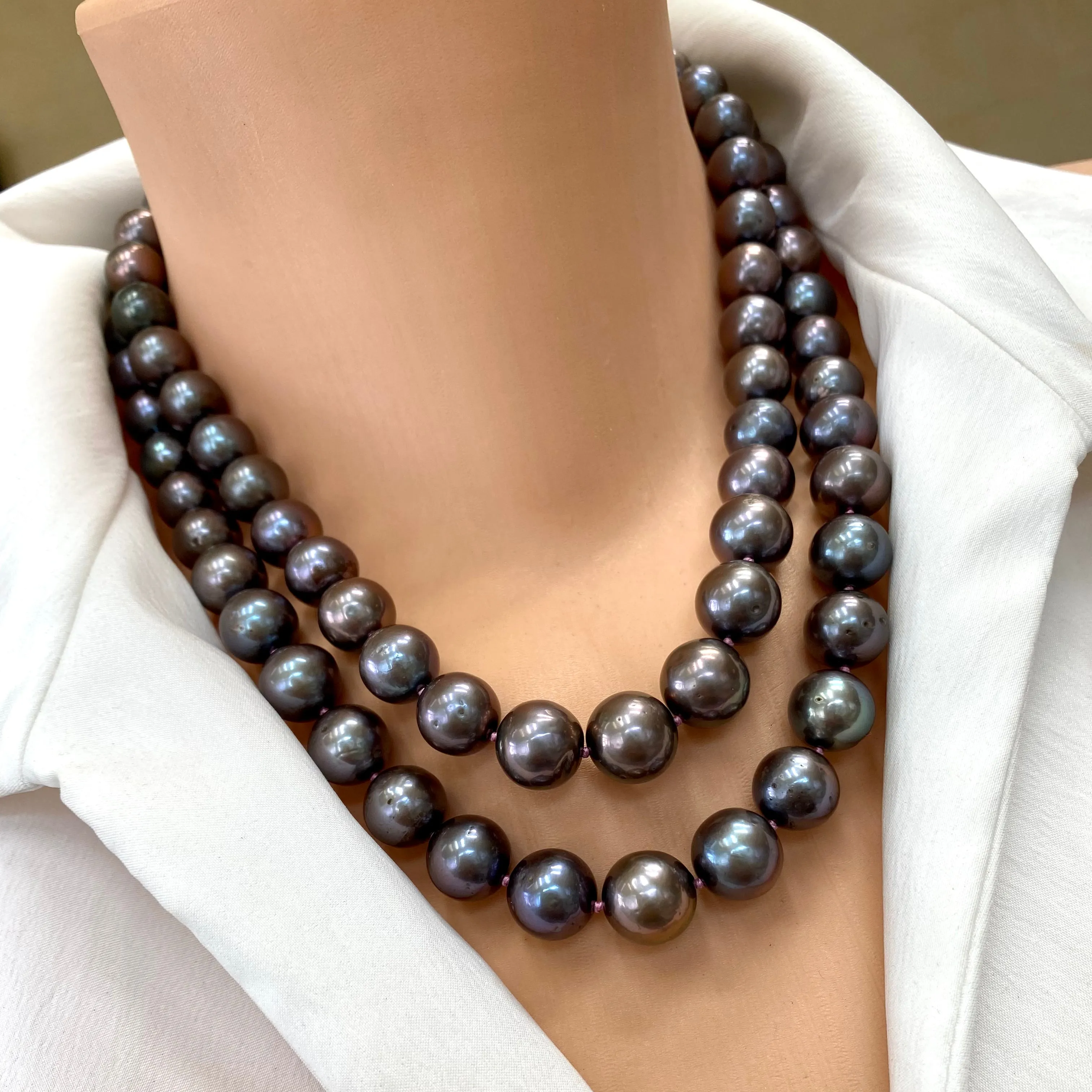 Hand knotted Chunky Fresh Water Black Pearls Necklace, Sterling Silver Box Clasp, 18or 20inches