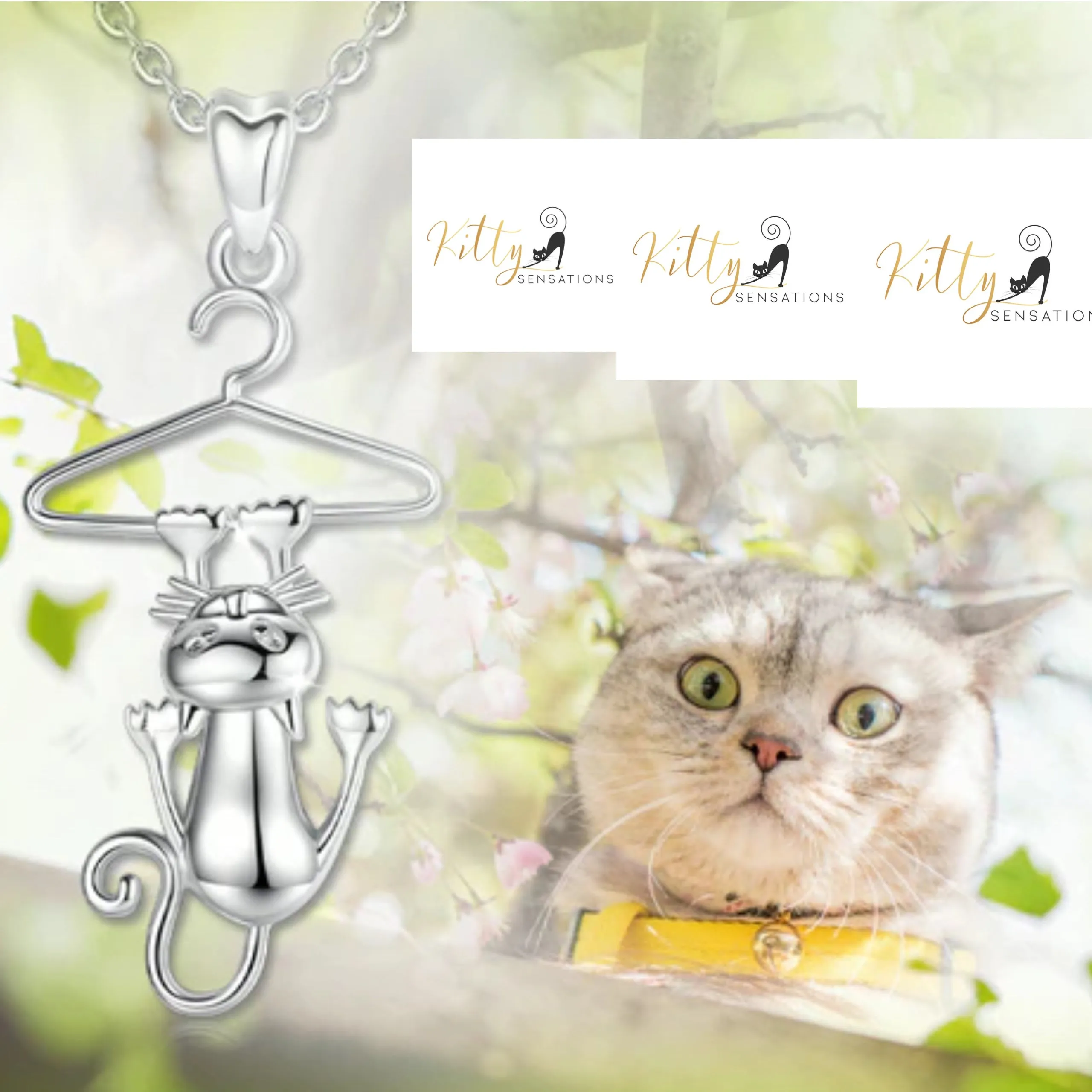 Hang-In-There Cat Necklace in Solid 925 Sterling Silver - 18K Rhodium Plated