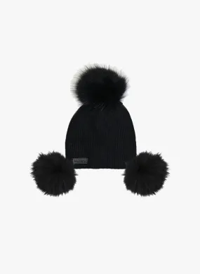 Hello Alyss Triple Pom Pom Hat in Black