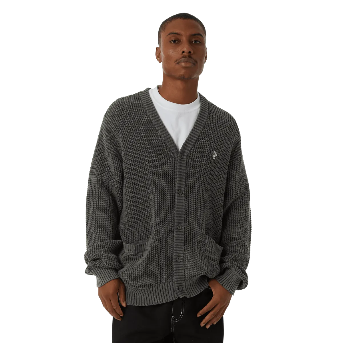 HUF COOLIDGE WAFFLE CARDIGAN-BLACK