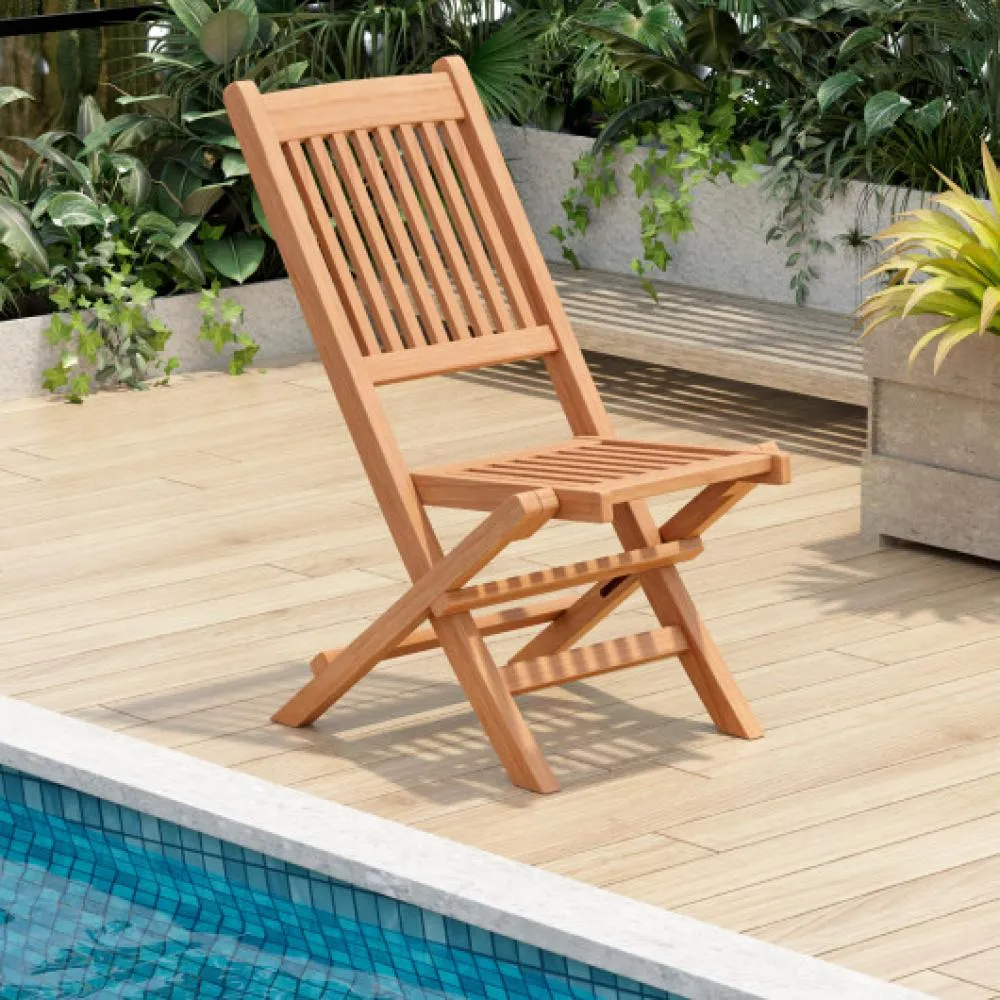 Indonesia Teak Wood Patio Folding Dining Chair with Slatted Seat