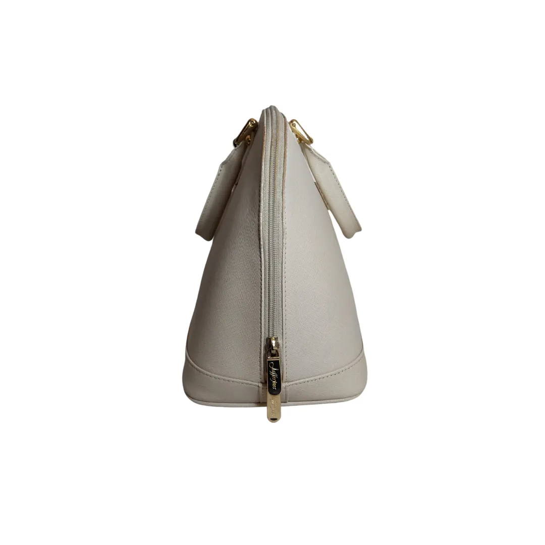 Jafferjees White Leather Dome Handbag | Pre Loved |