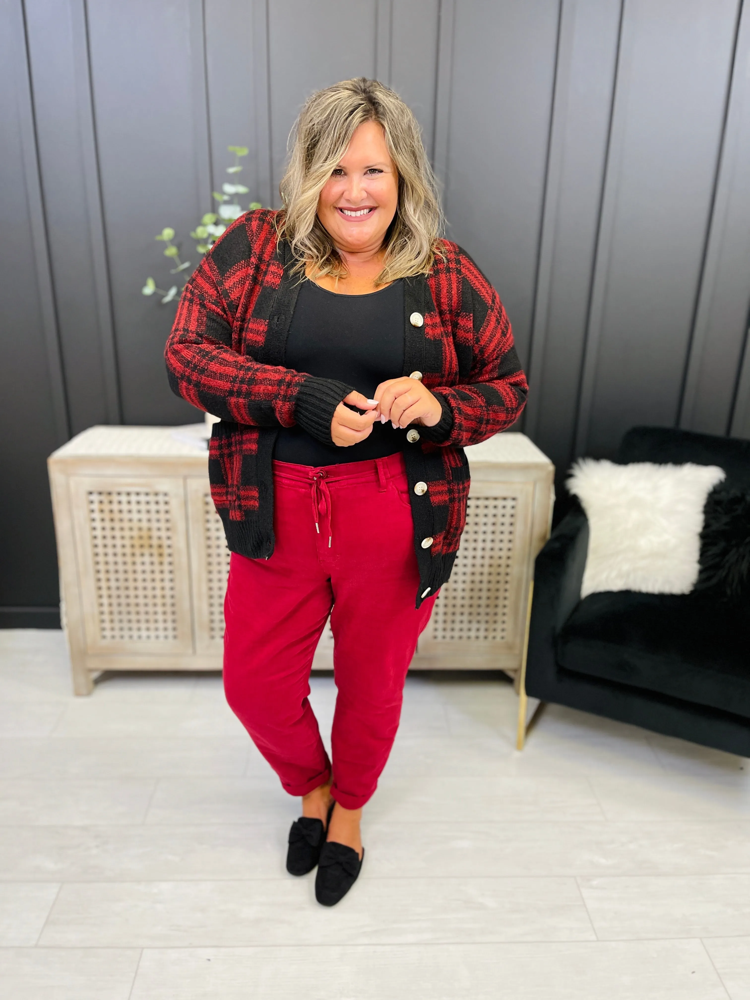 Judy Blue REG/CURVY Red, Red, Wine Denim Joggers