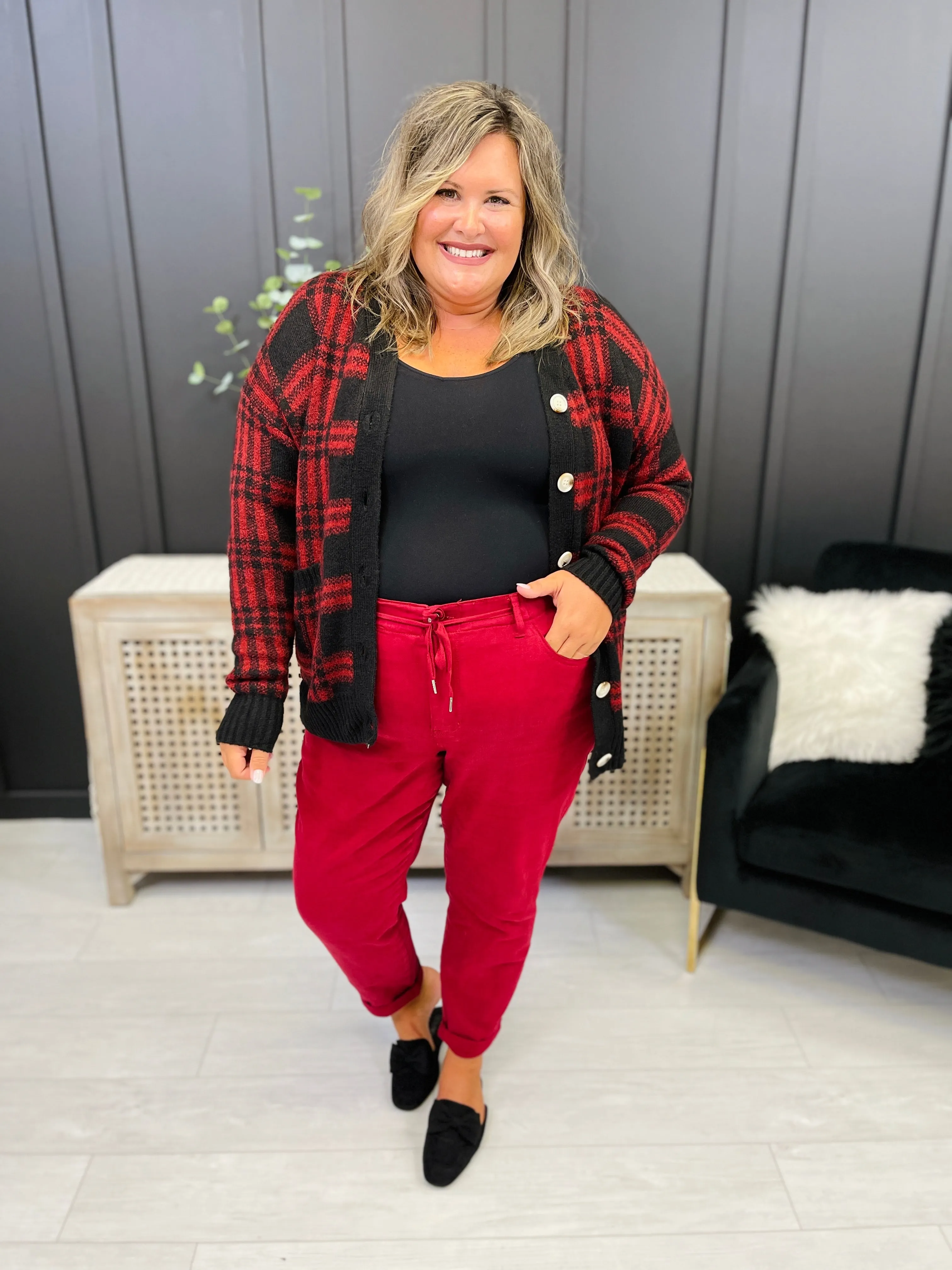 Judy Blue REG/CURVY Red, Red, Wine Denim Joggers