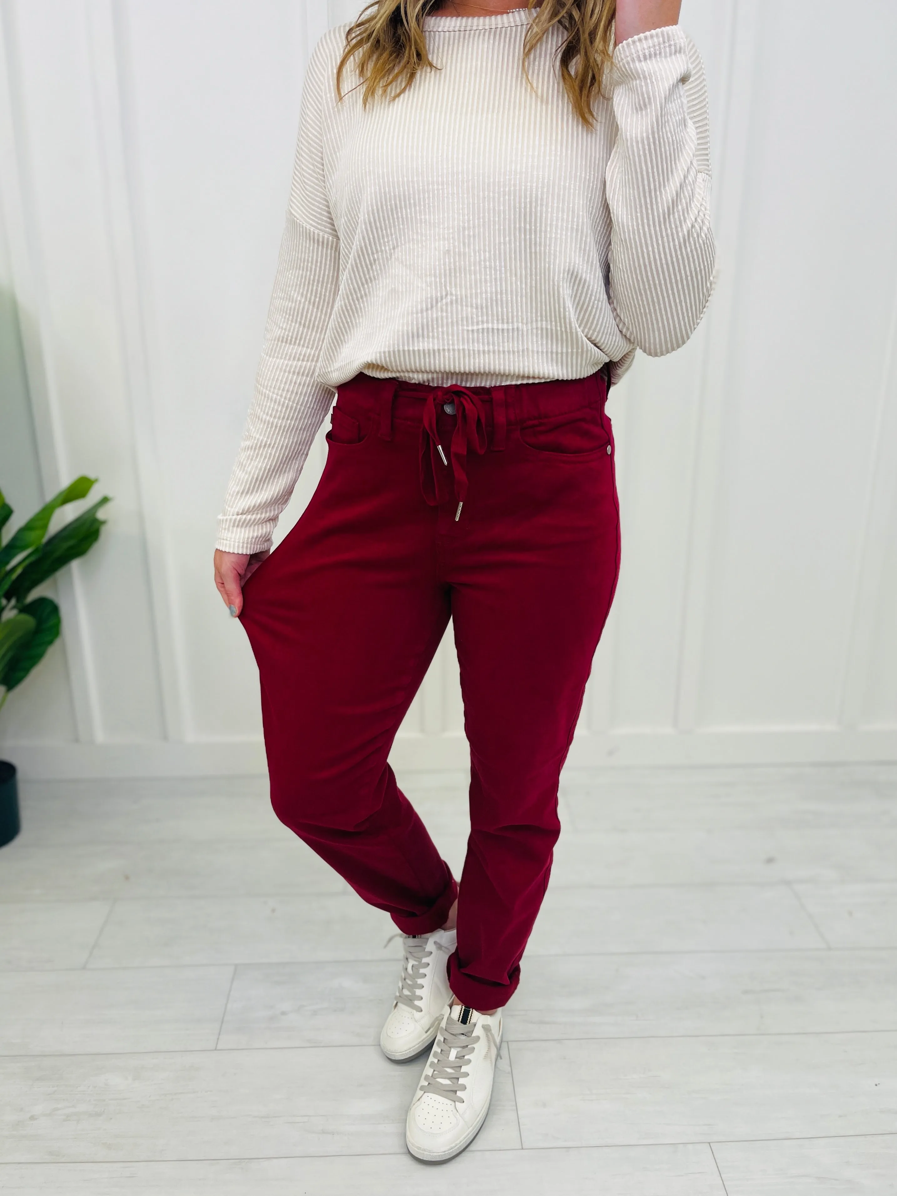 Judy Blue REG/CURVY Red, Red, Wine Denim Joggers