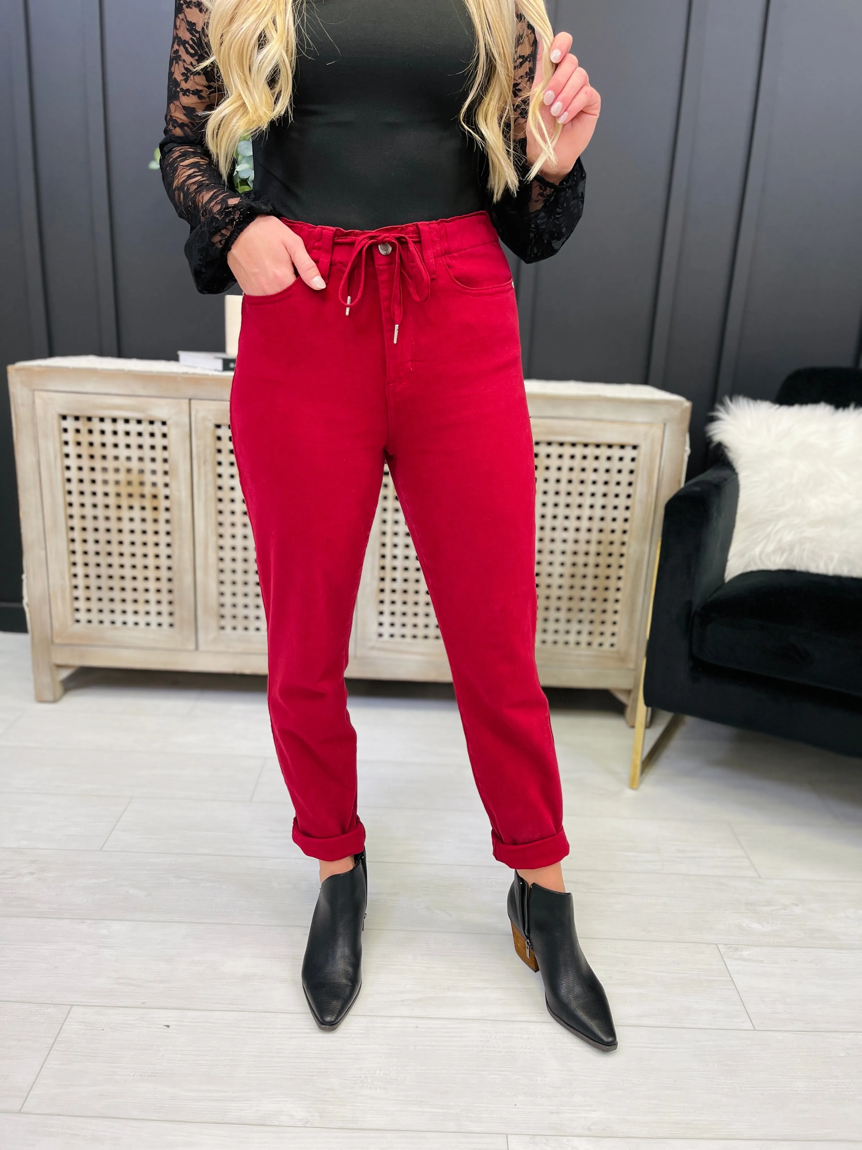 Judy Blue REG/CURVY Red, Red, Wine Denim Joggers