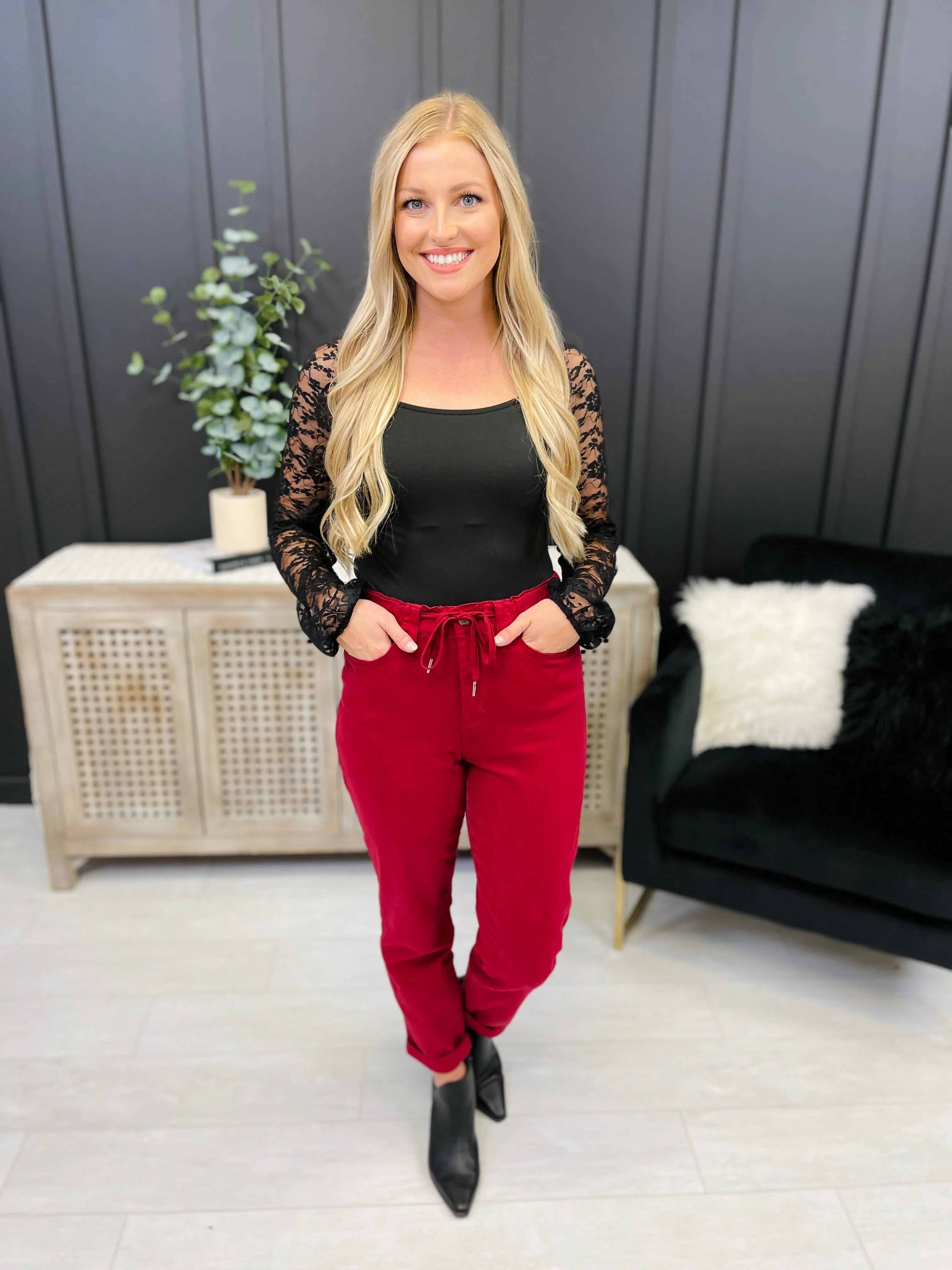 Judy Blue REG/CURVY Red, Red, Wine Denim Joggers