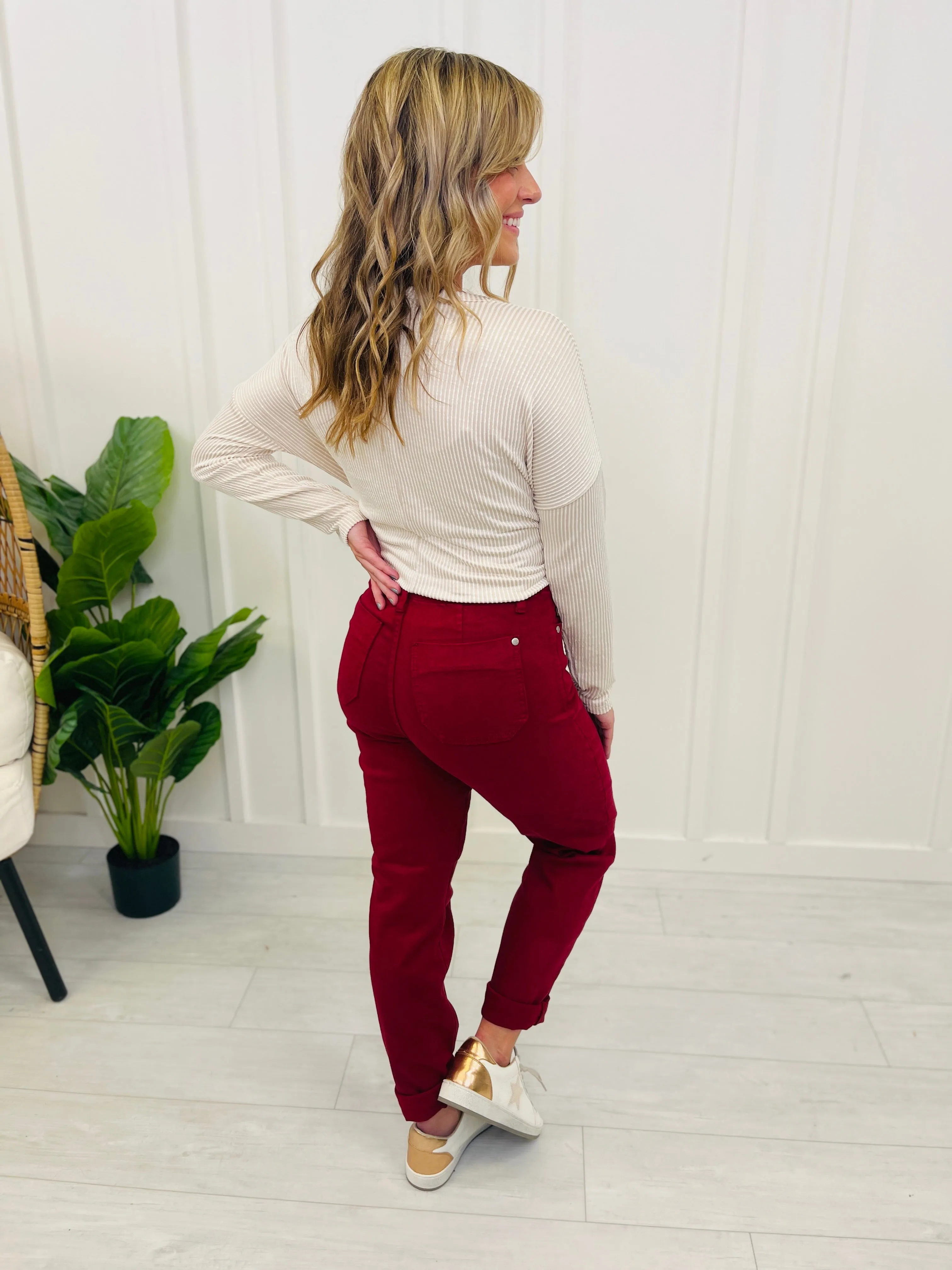 Judy Blue REG/CURVY Red, Red, Wine Denim Joggers