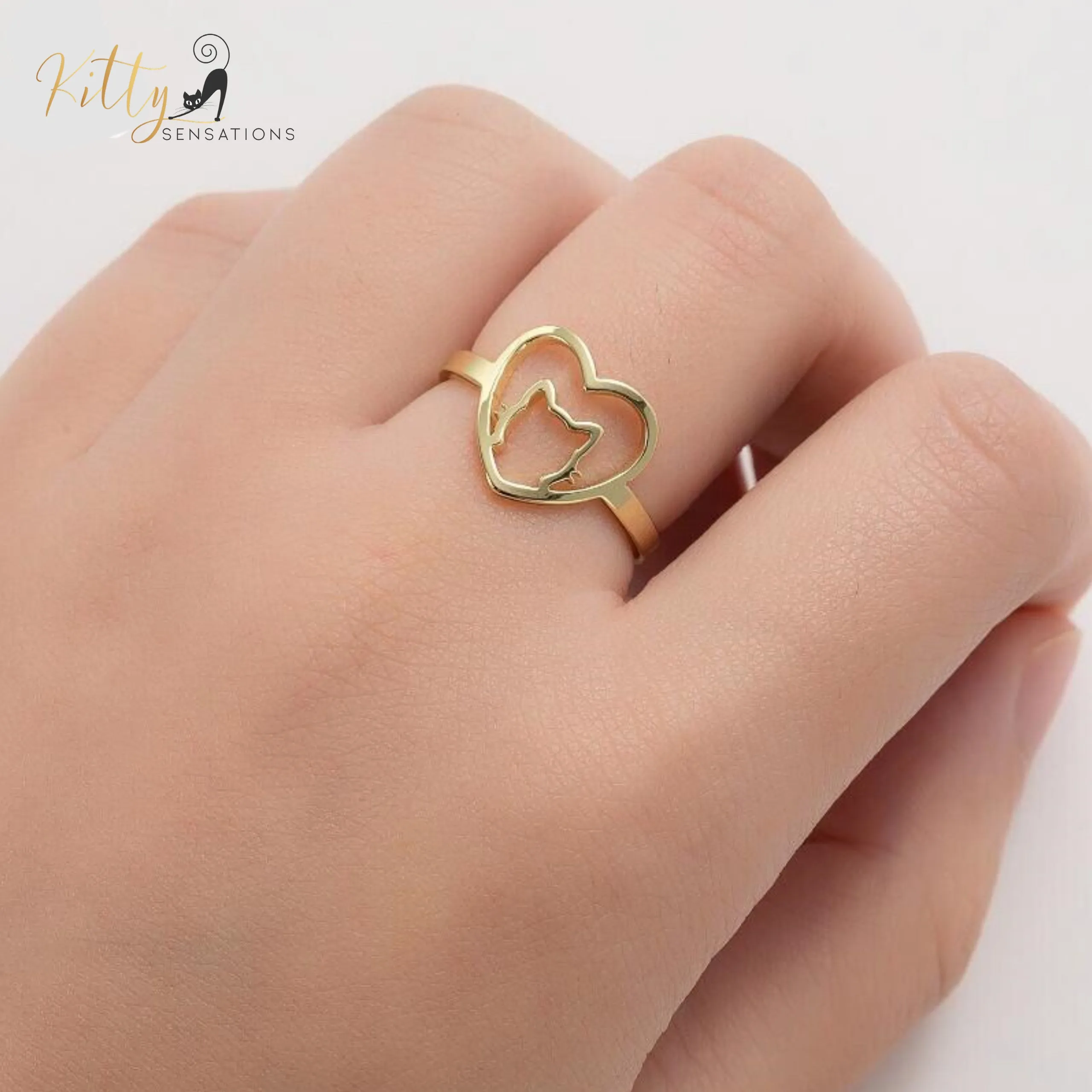 Kitty-in-Your-Heart Ring (Gold or Silver) - Adjustable Sizing