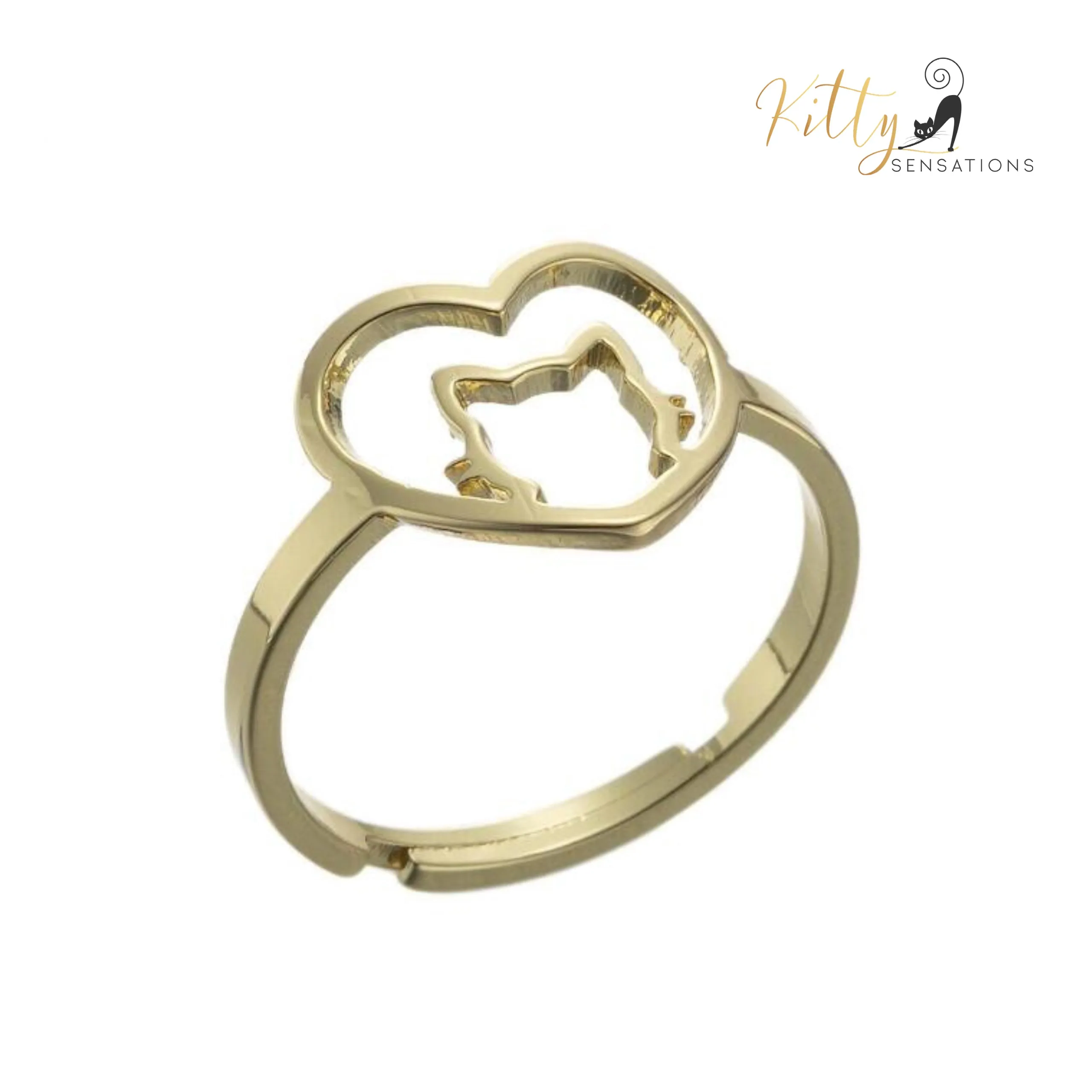 Kitty-in-Your-Heart Ring (Gold or Silver) - Adjustable Sizing