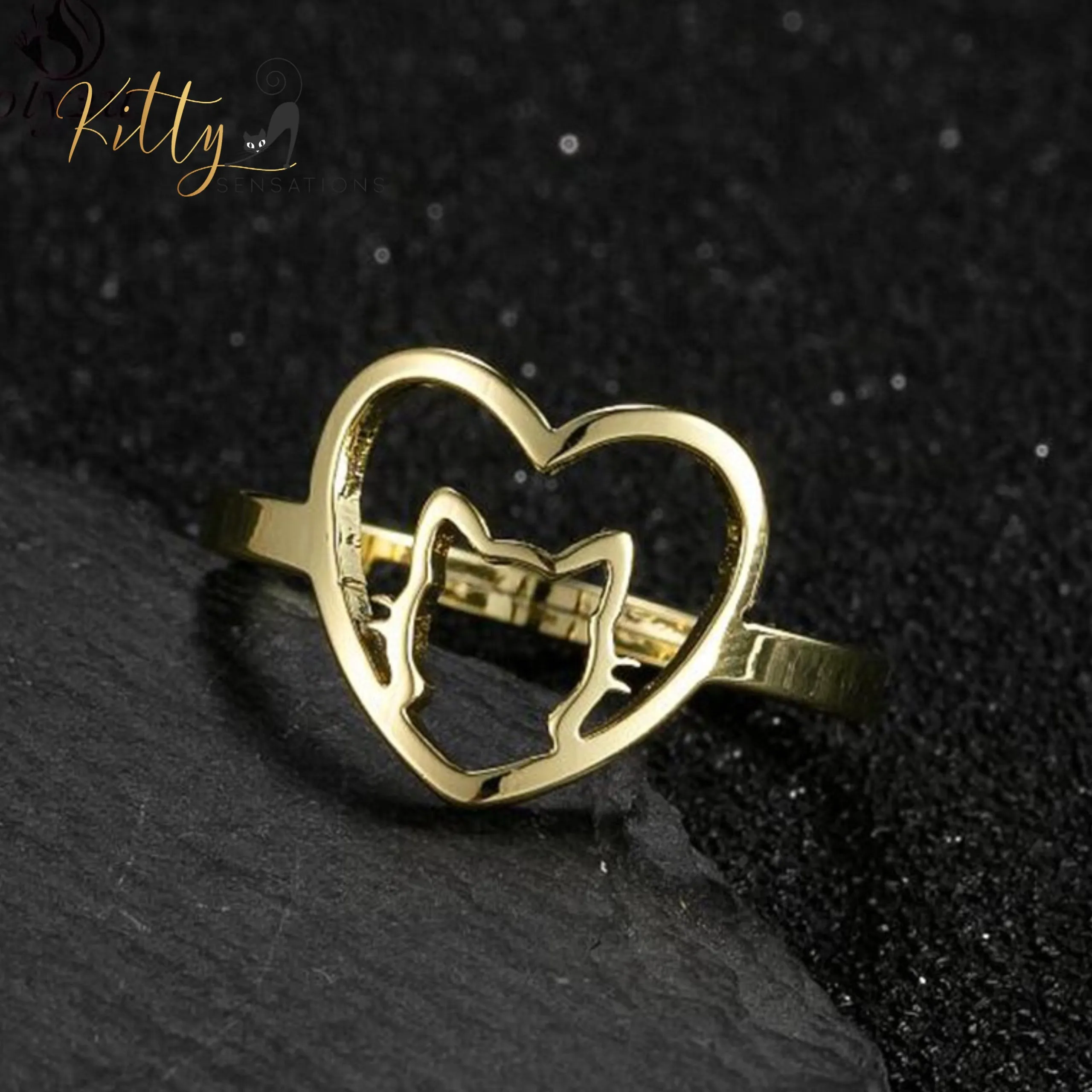 Kitty-in-Your-Heart Ring (Gold or Silver) - Adjustable Sizing