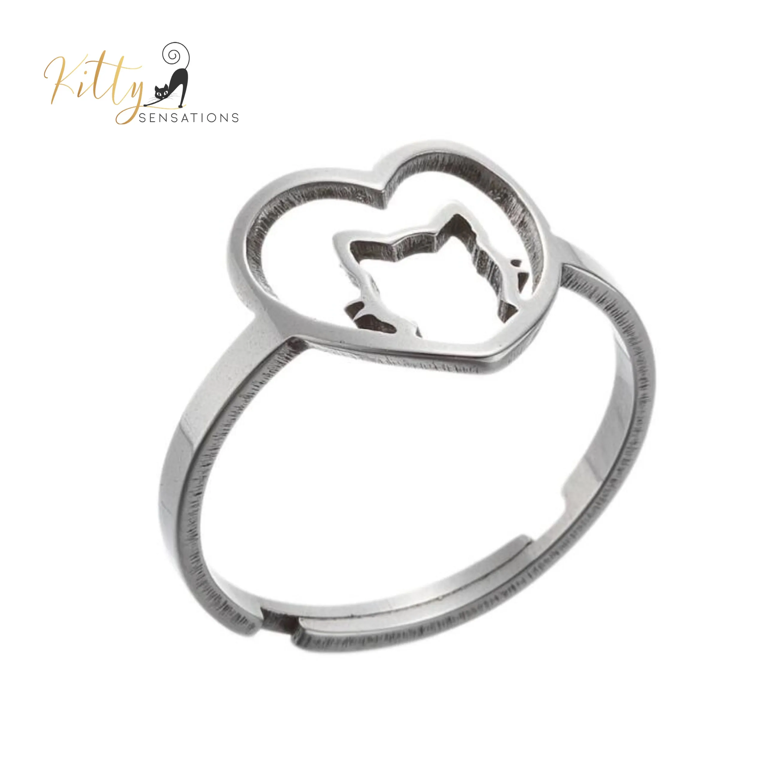 Kitty-in-Your-Heart Ring (Gold or Silver) - Adjustable Sizing