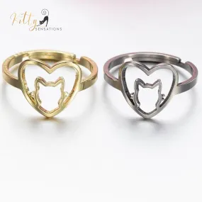 Kitty-in-Your-Heart Ring (Gold or Silver) - Adjustable Sizing