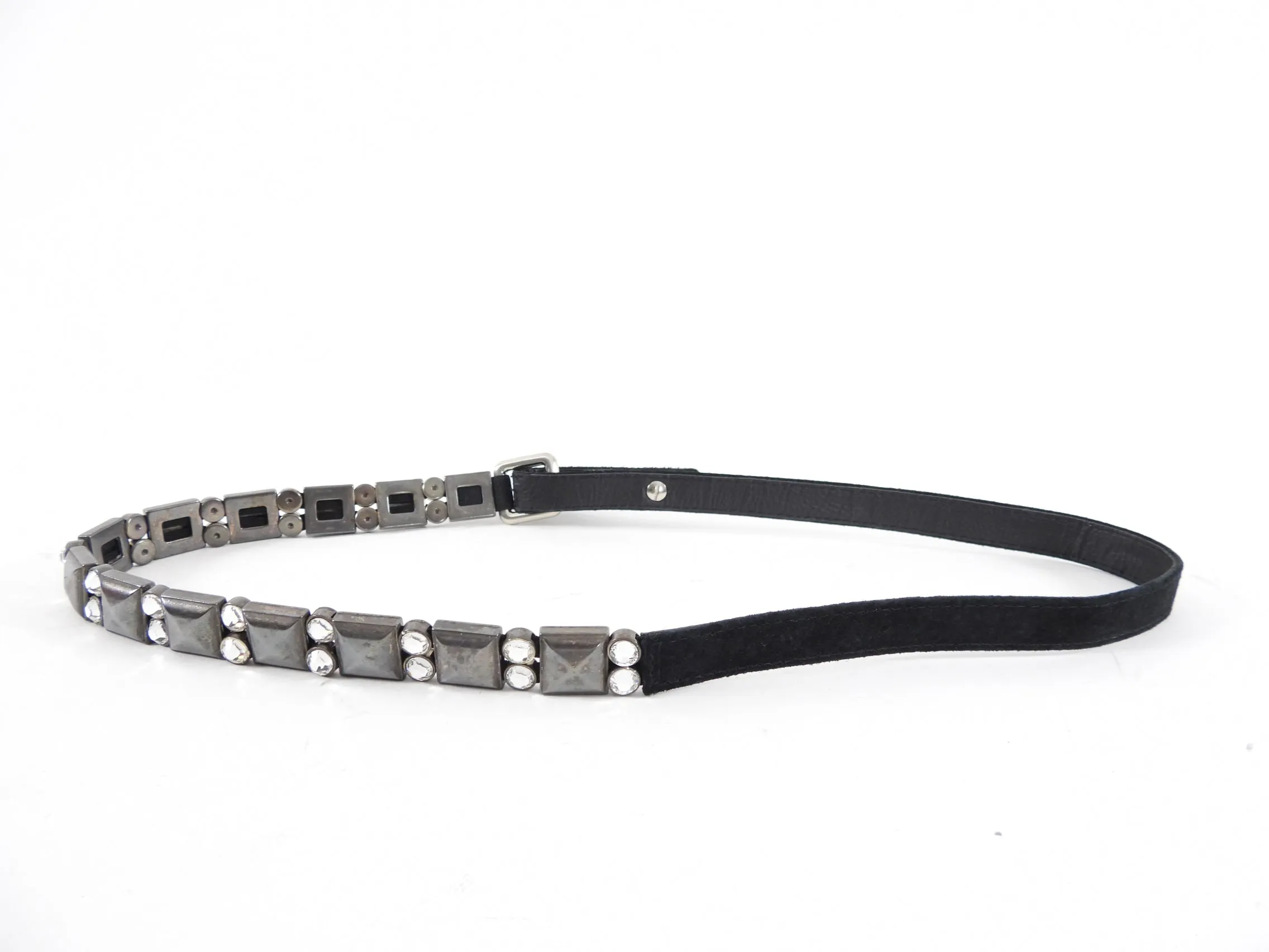 Lanvin Black Jewelled Suede Slim Belt