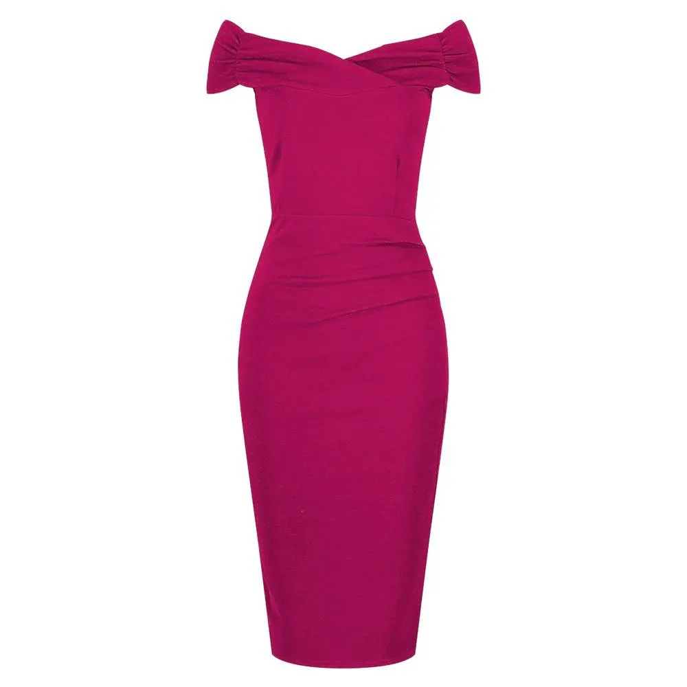 Magenta Cap Sleeve Crossover Top Bardot Wiggle Dress