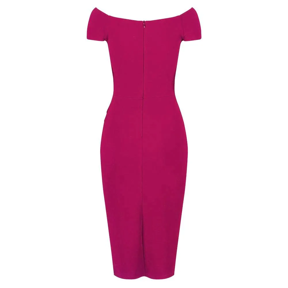 Magenta Cap Sleeve Crossover Top Bardot Wiggle Dress