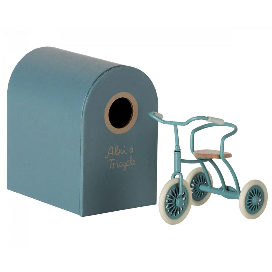 Maileg Abri a tricycle, Mouse - Petrol Blue