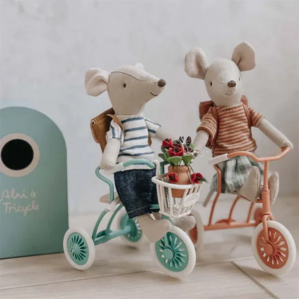 Maileg Abri a tricycle, Mouse - Petrol Blue