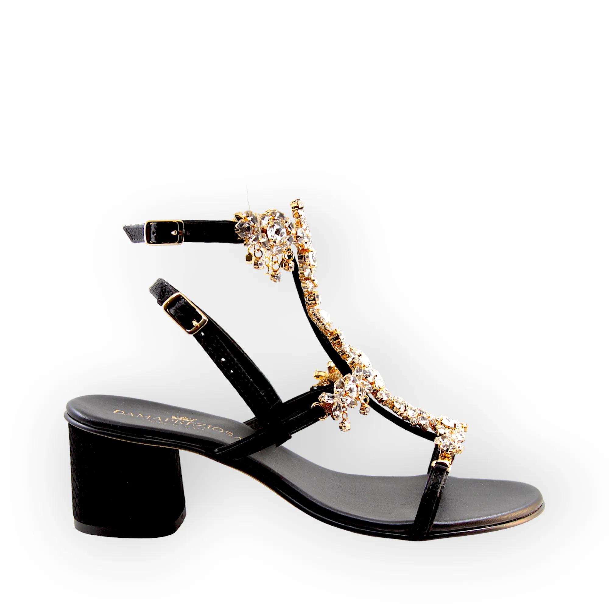 Matilde black jewel sandal with Crystals