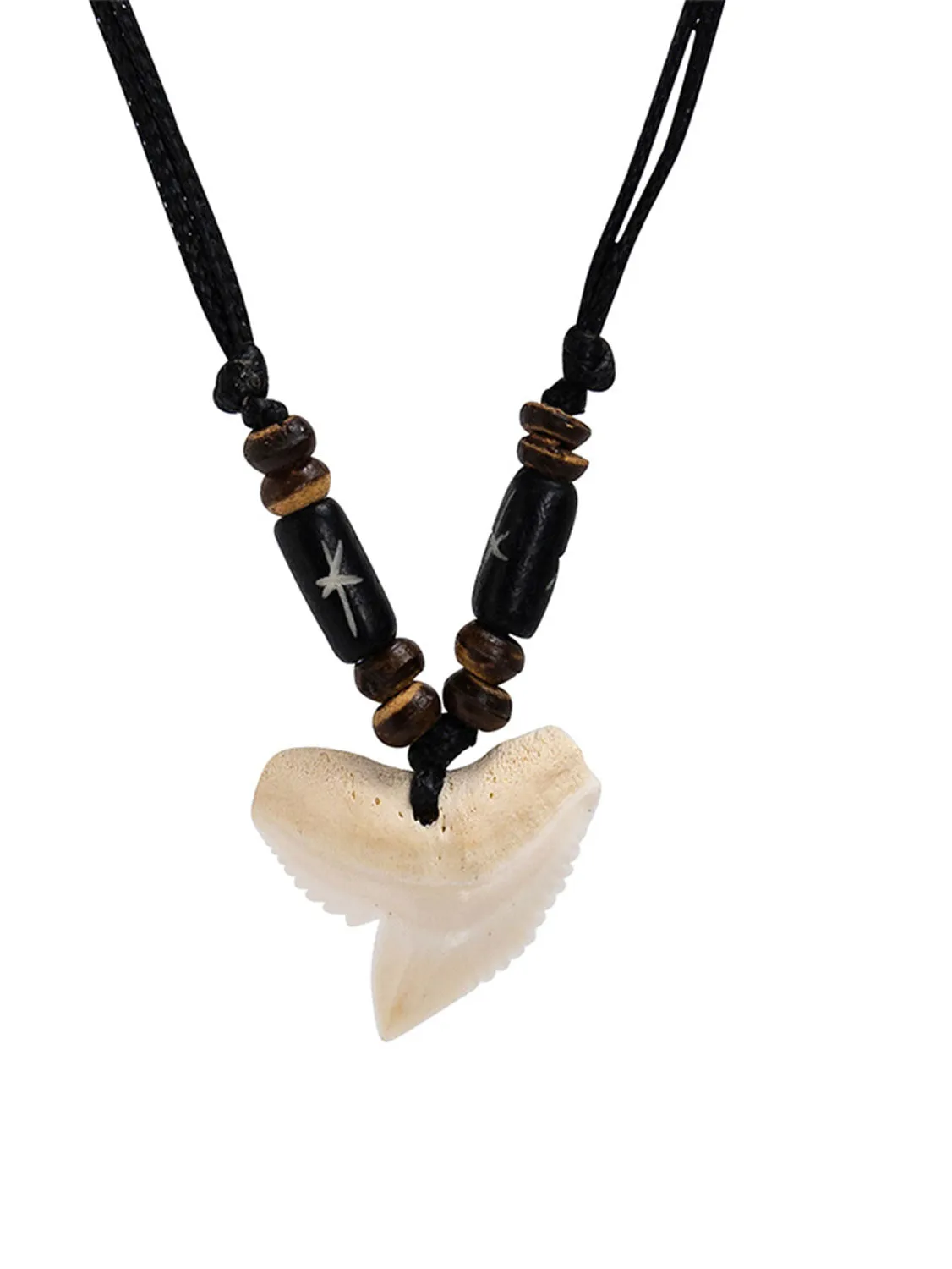 Medium Shark Tooth With Bone Beads Necklace