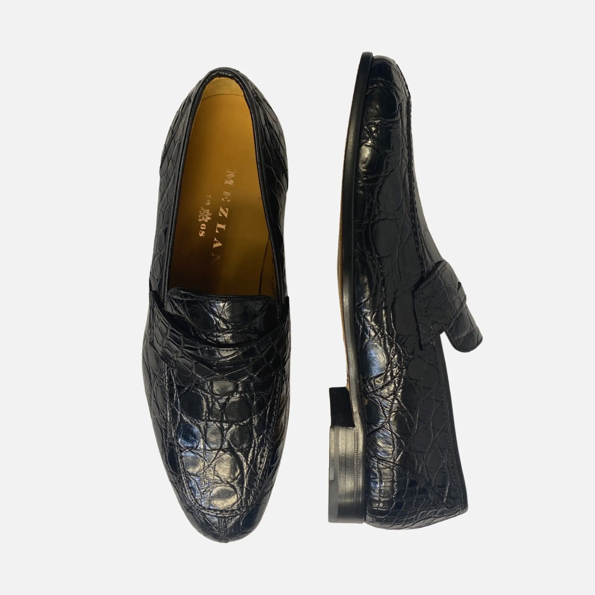 Mezlan Black Genuine Crocodile Penny Loafer - (Style 4993-C)