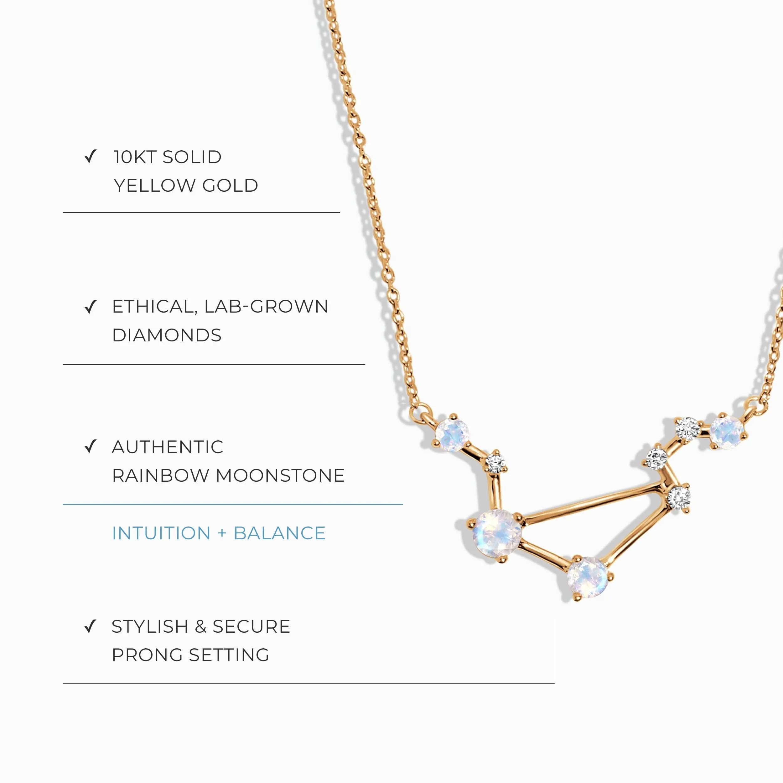 Moonstone Lab Diamond Necklace - Libra Zodiac Constellation