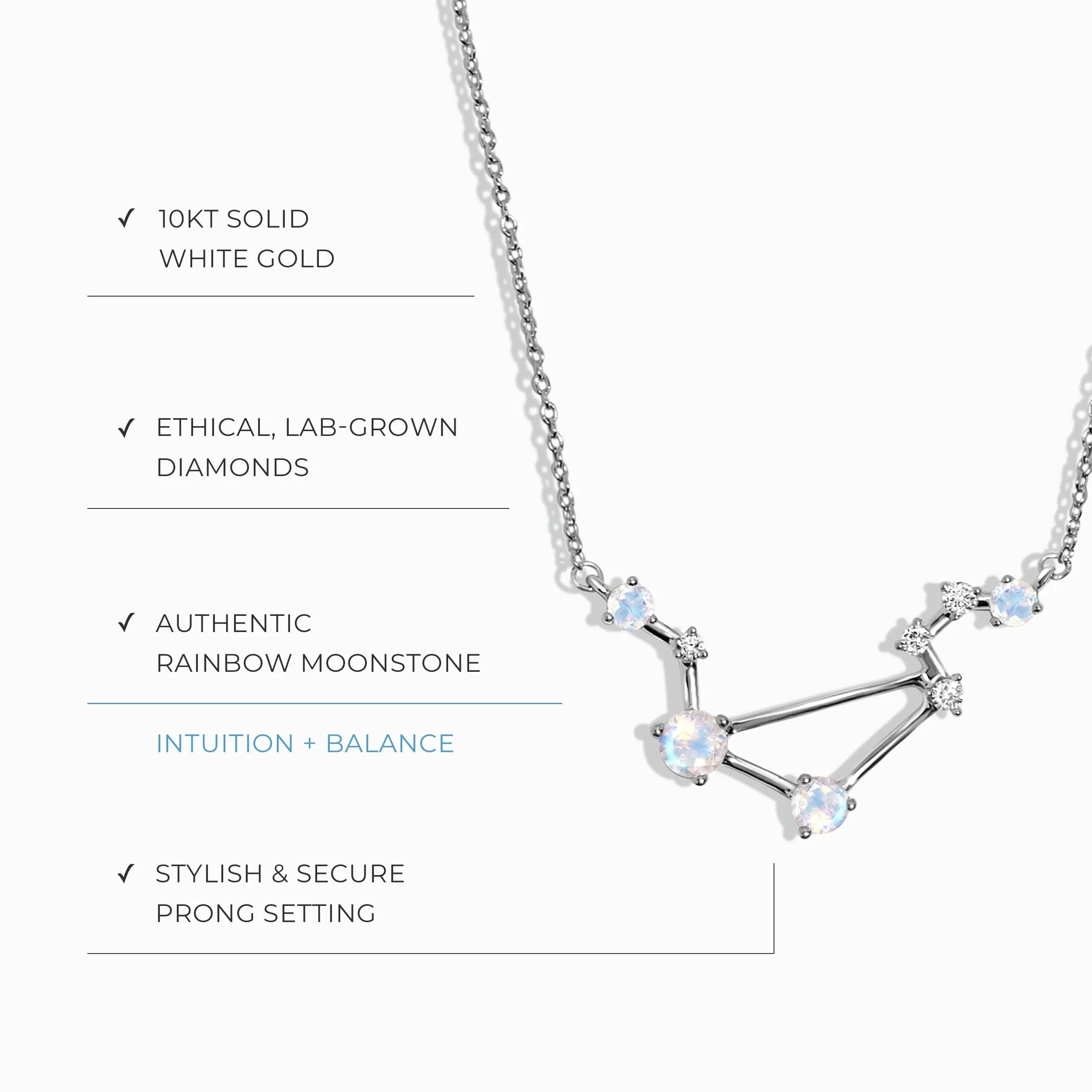 Moonstone Lab Diamond Necklace - Libra Zodiac Constellation