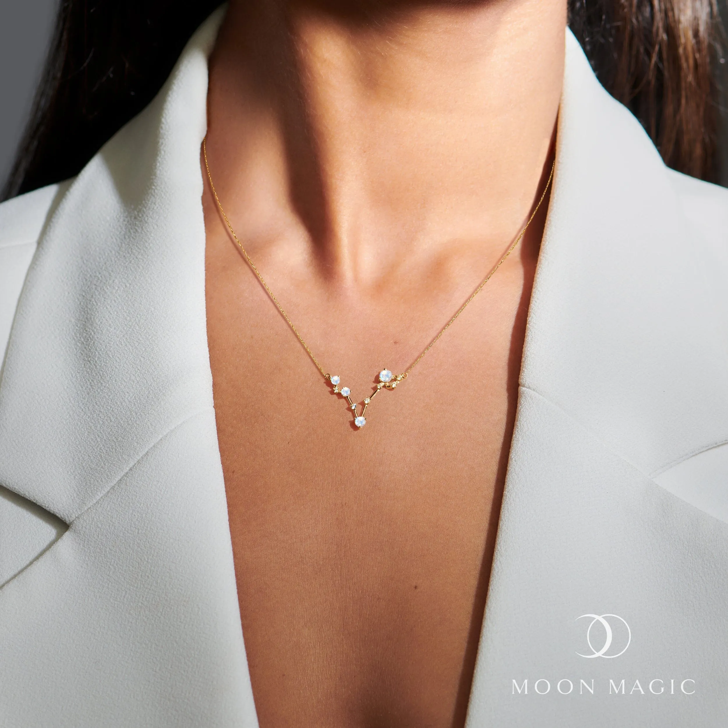 Moonstone Lab Diamond Necklace - Pisces Zodiac Constellation