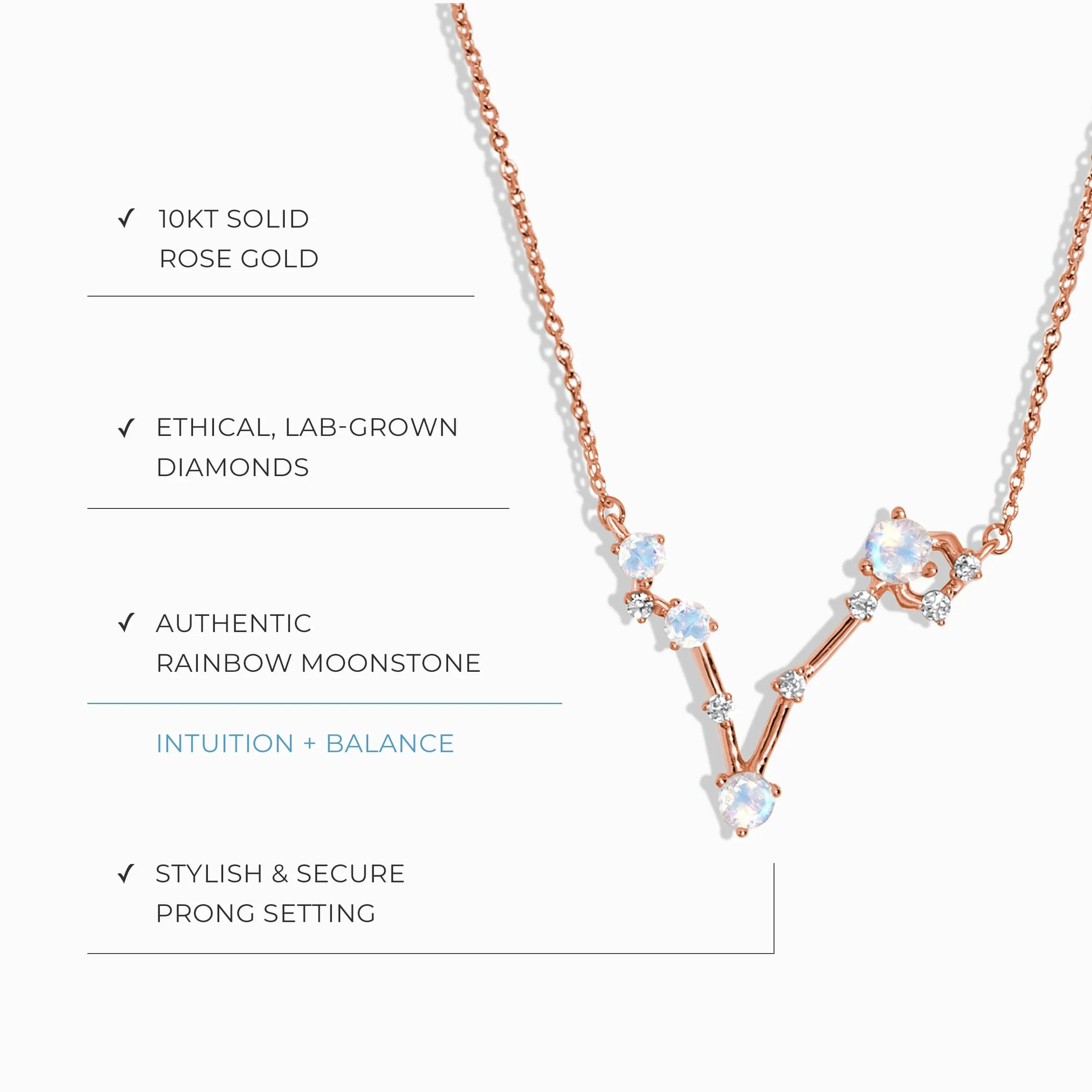 Moonstone Lab Diamond Necklace - Pisces Zodiac Constellation