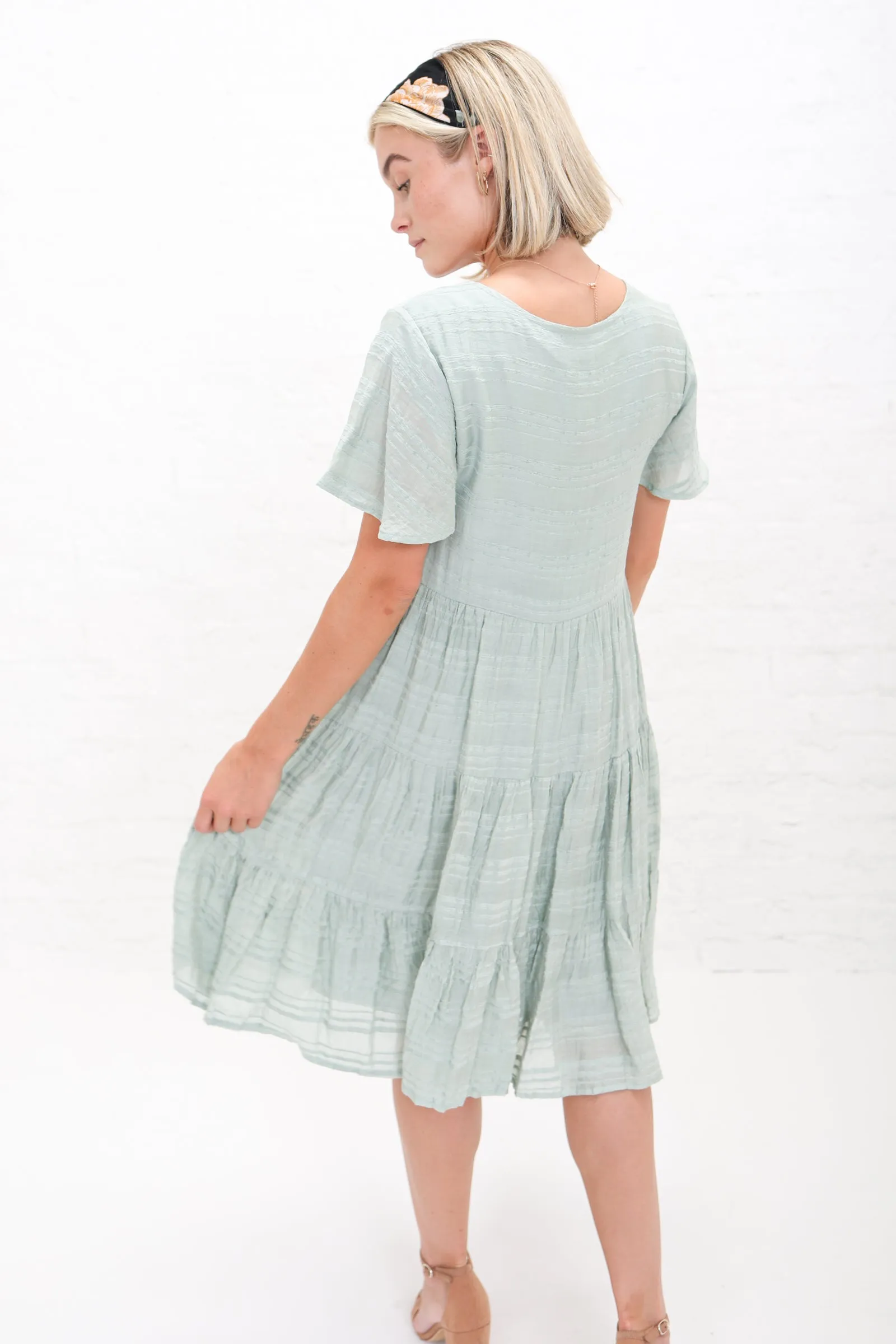 Morgan Flare Dress in Green Mist