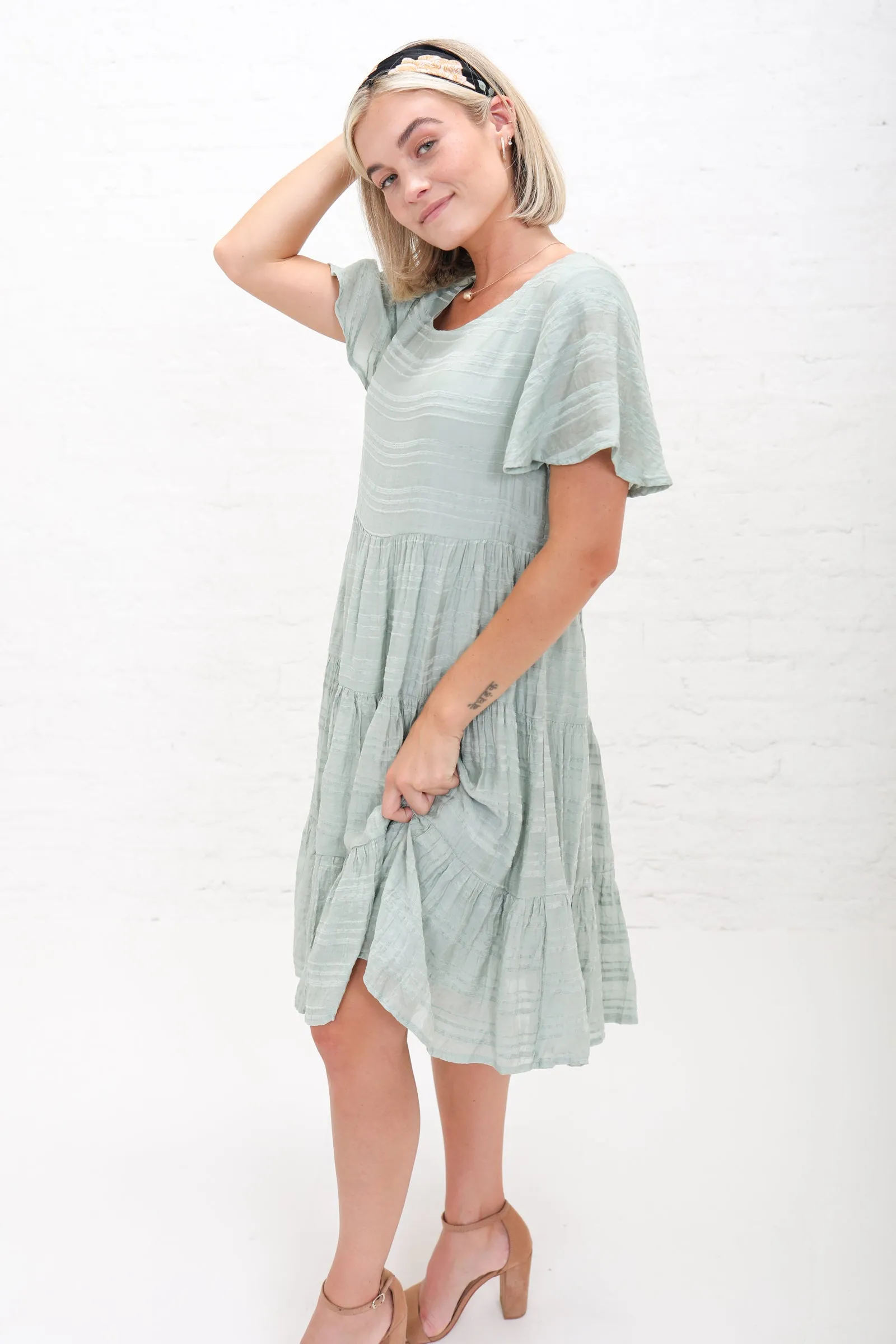 Morgan Flare Dress in Green Mist