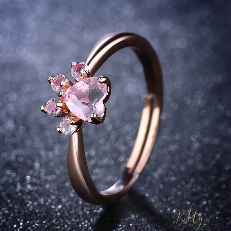 Natural Rose Quartz Cat Paw Ring (14K Gold Plated)