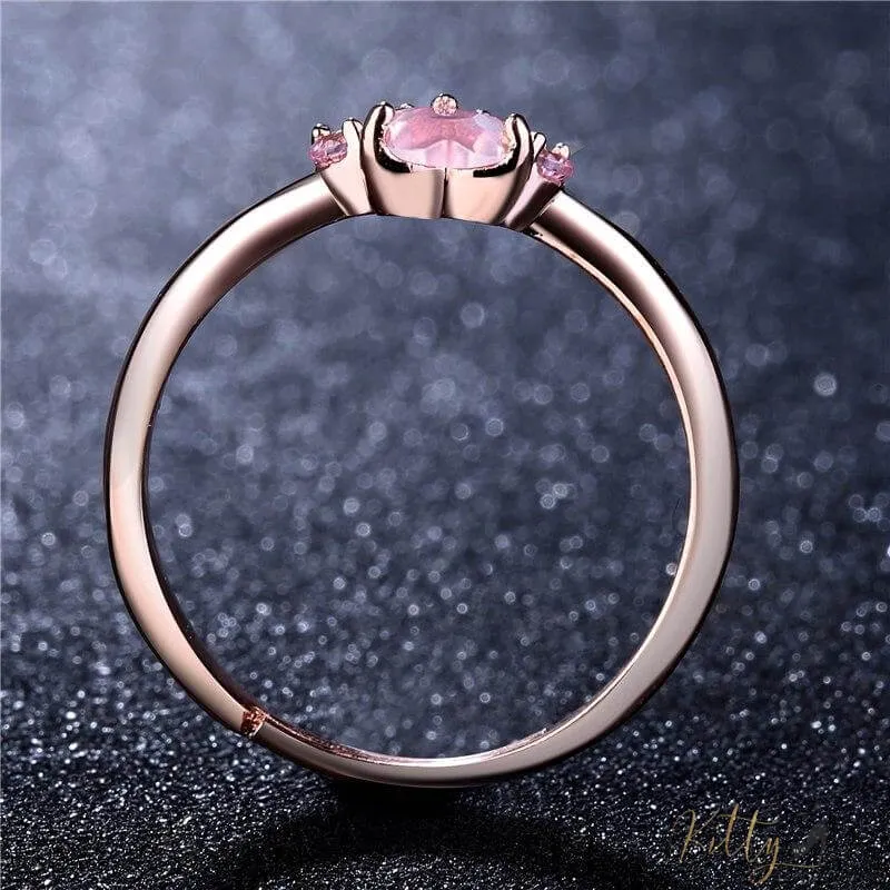 Natural Rose Quartz Cat Paw Ring (14K Gold Plated)