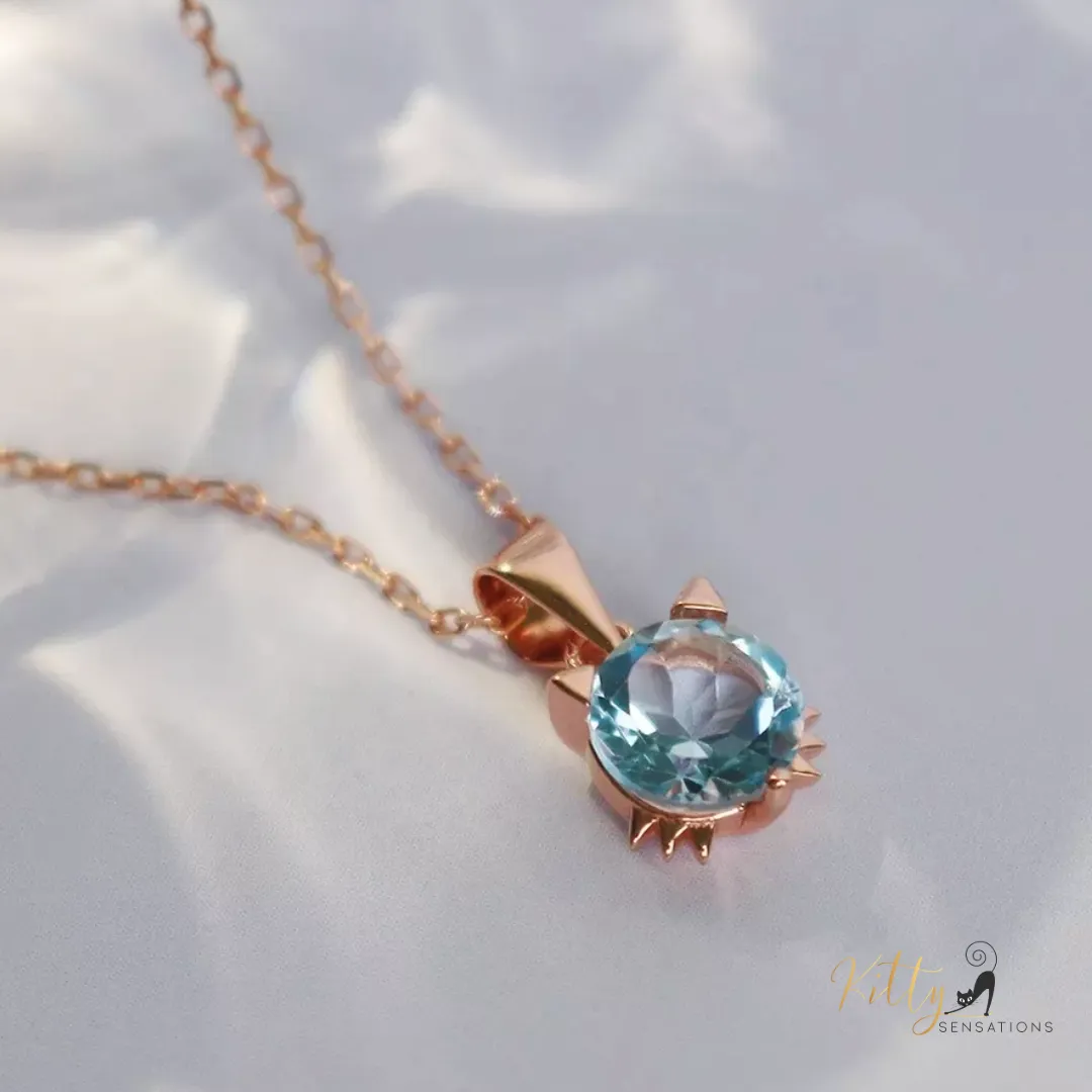 Natural Topaz Cat Necklace in Solid 925 Sterling Silver (Plated: 18K Gold, or 18K White Gold, or 18K Rose Gold)