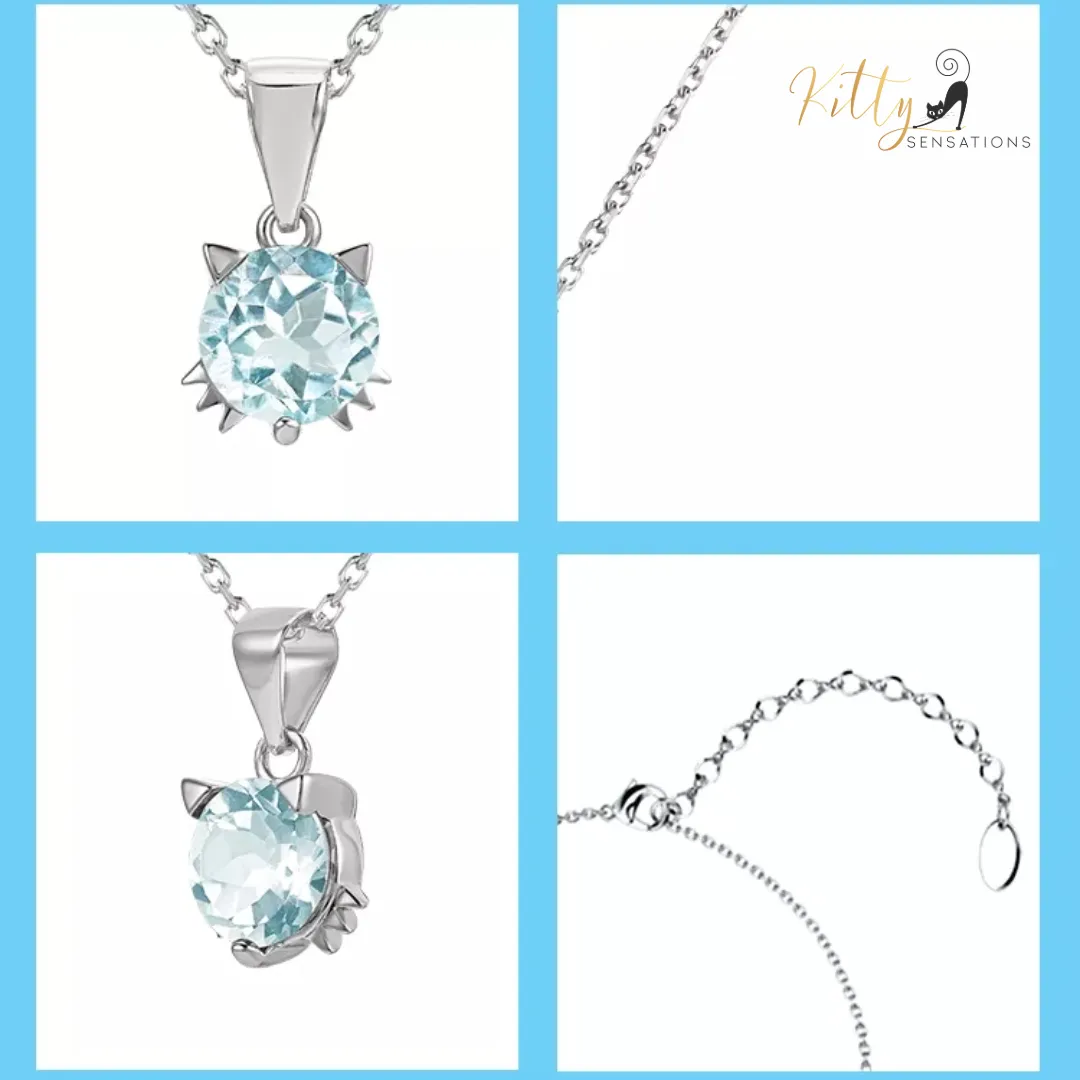 Natural Topaz Cat Necklace in Solid 925 Sterling Silver (Plated: 18K Gold, or 18K White Gold, or 18K Rose Gold)